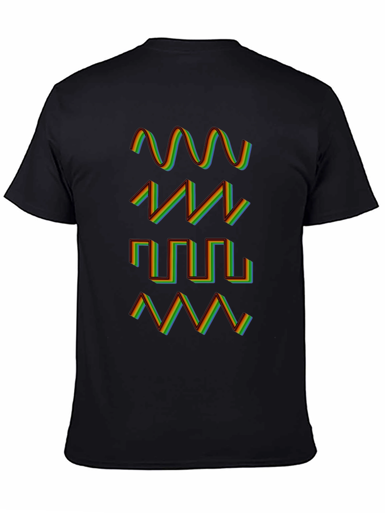 Black Rainbow Waveform Pattern Black T-Shirt view 4