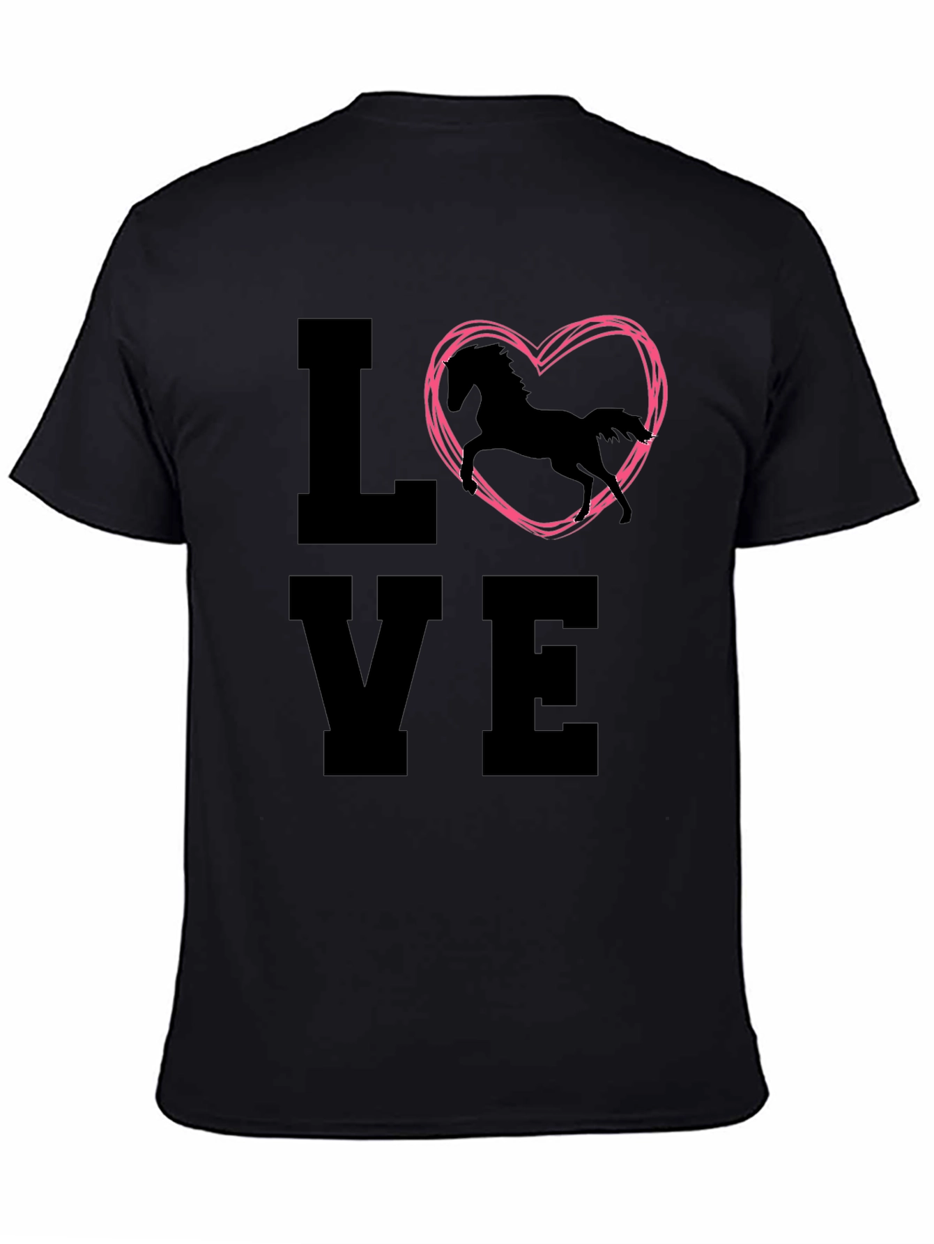 Black Love Horse T-Shirt - Equestrian Heart Design view 4