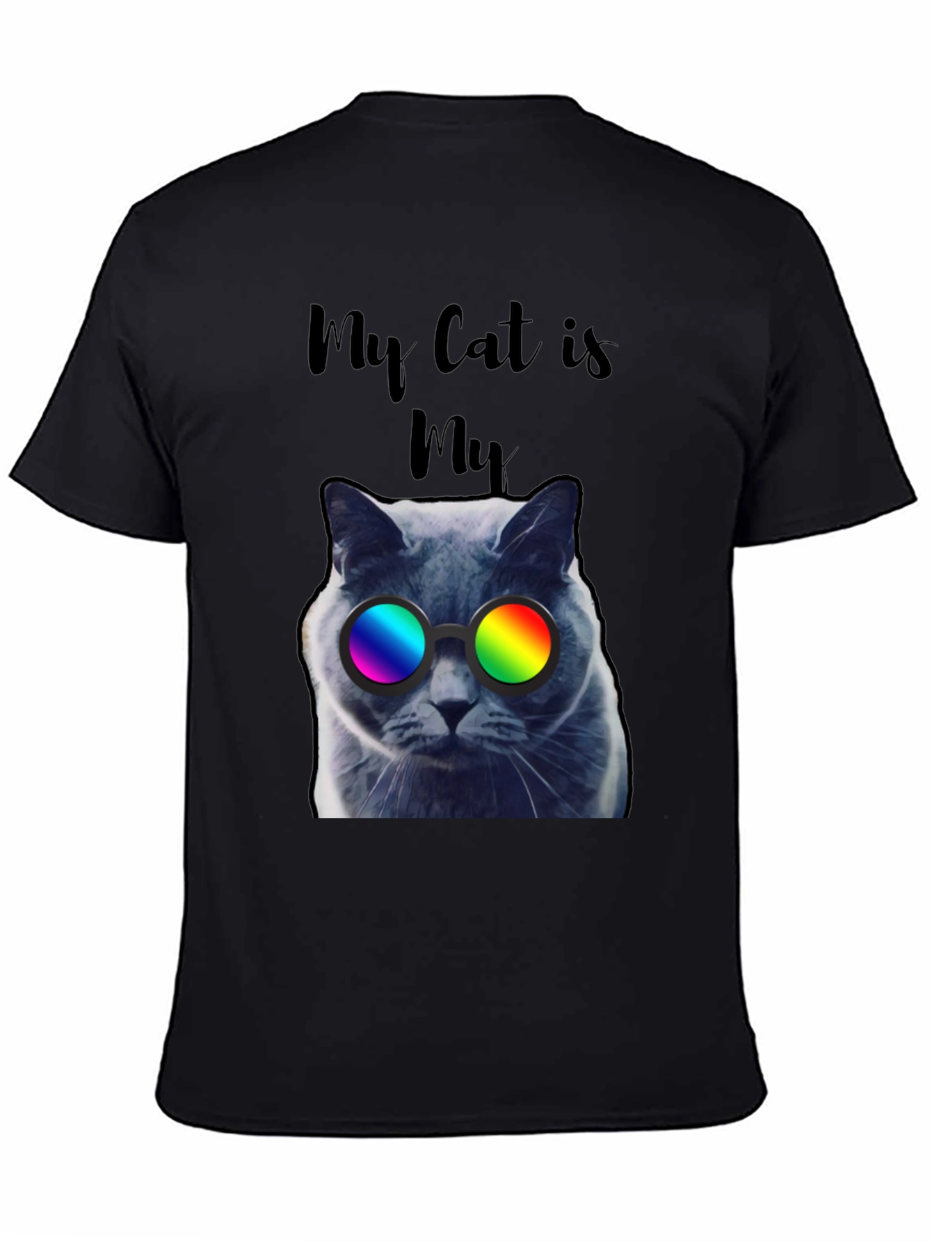 Black Cool Cat T-Shirt - "My Cat is My..." view 4