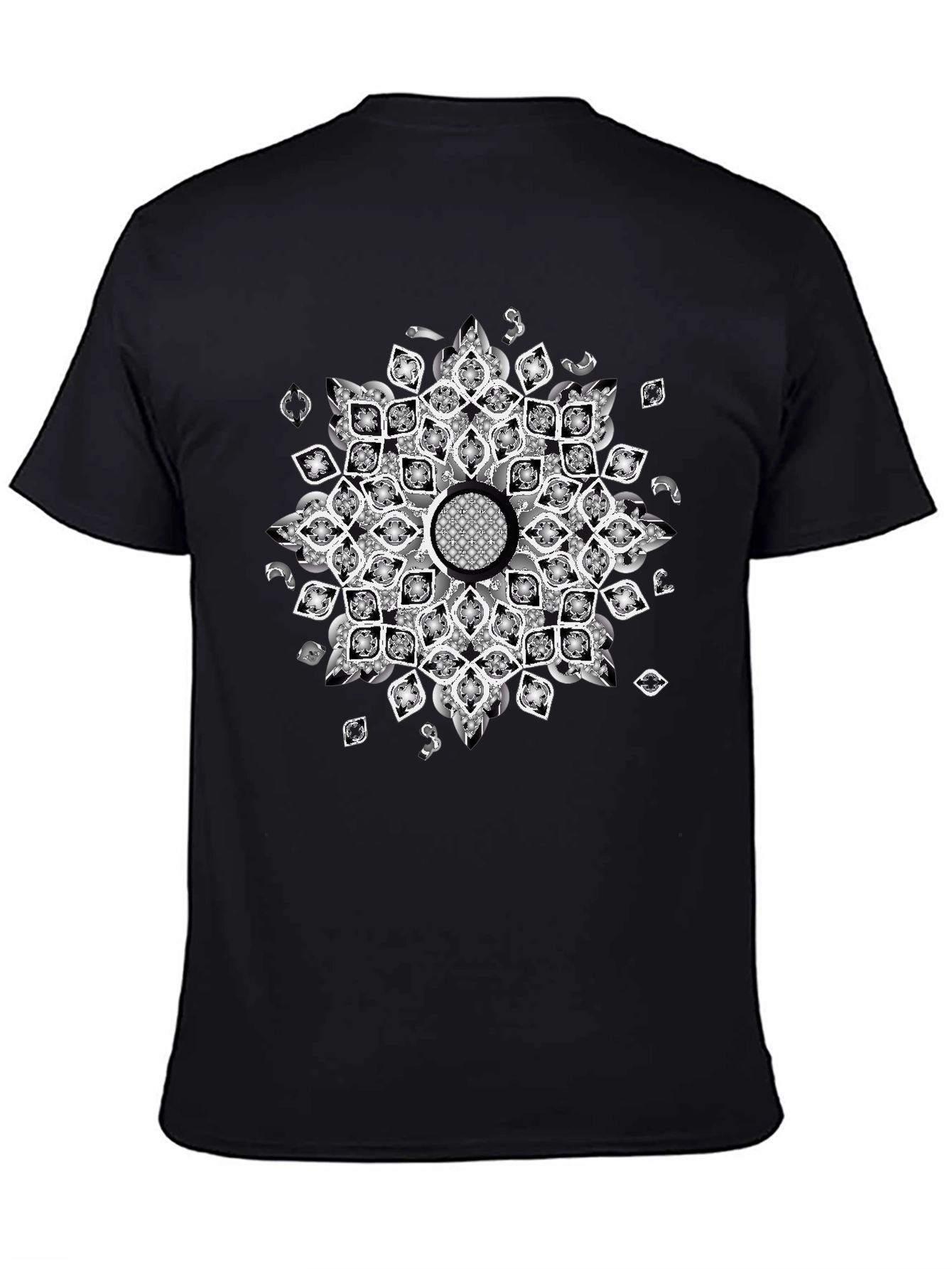 Black Black Tee with Mandala Design view 4