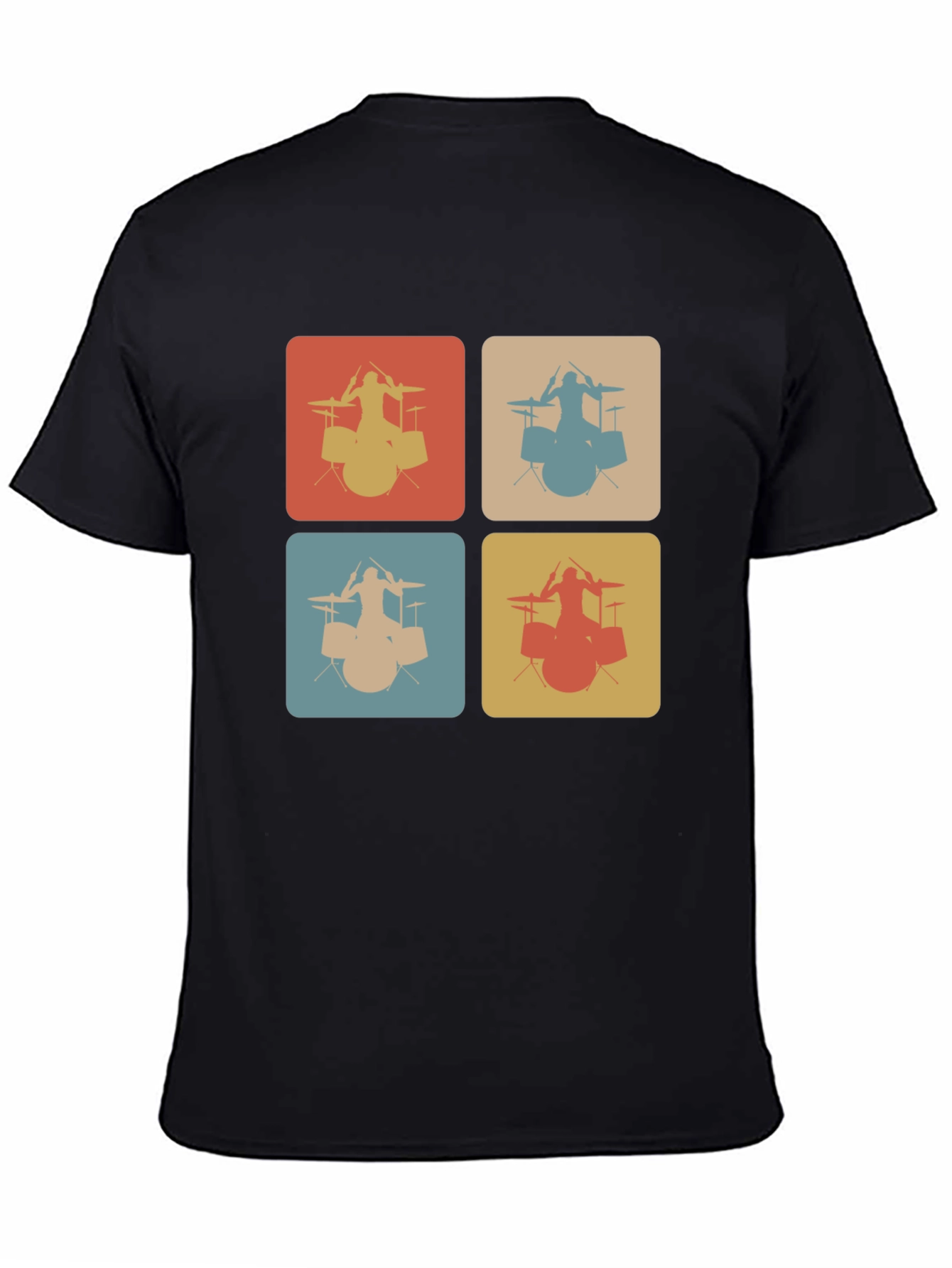 Black Retro Drummer T-Shirt - Vintage Style Music Tee view 4