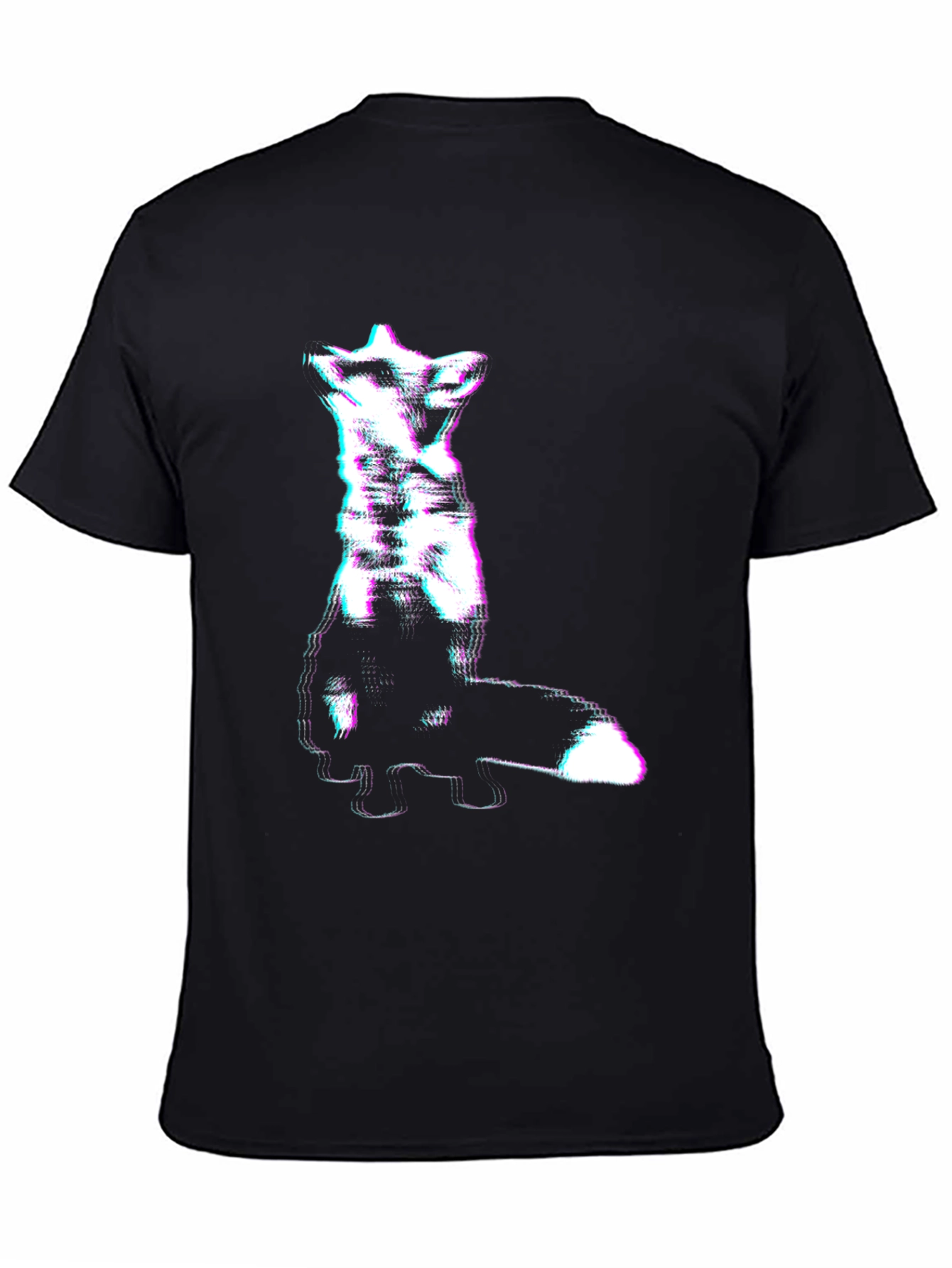 Black Abstract Glitch Fox Tee - Trendy Graphic T-Shirt view 4