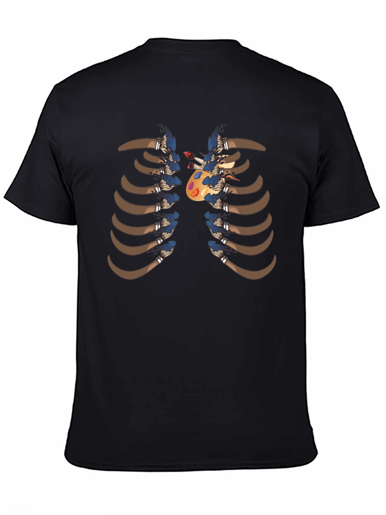 Black Artist Rib Cage T-Shirt - Painter Palette Heart Design view 4