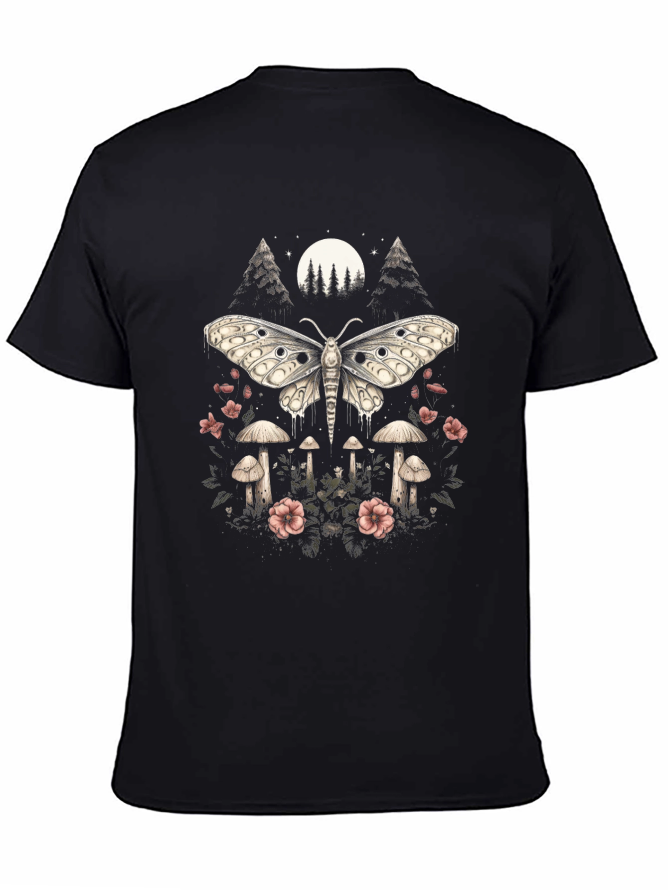 Black Moth & Mushroom Graphic Tee - Black view 4