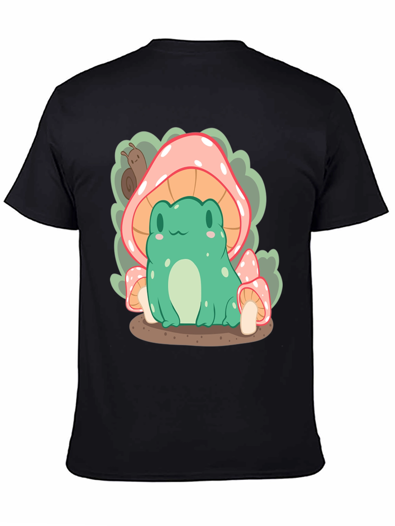 Black Cute Frog Under Mushroom T-Shirt view 4