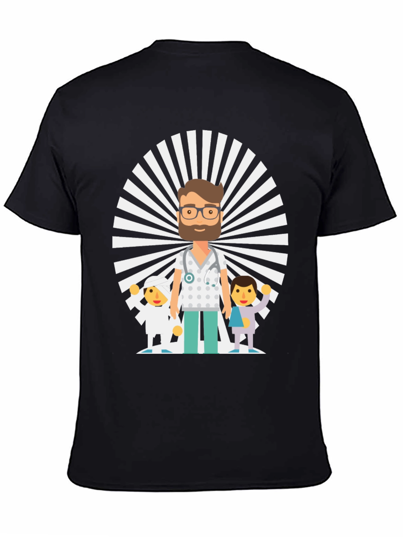 Black Cartoon Doctor & Patients Graphic Tee view 4