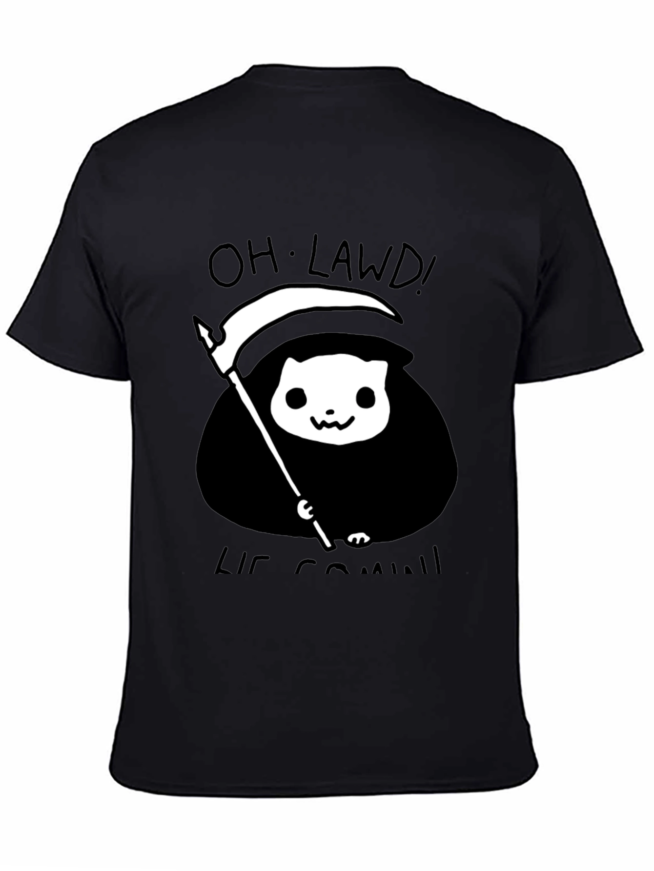 Black Grim Reaper Cat T-Shirt - Oh Lawd He Comin' Tee view 4
