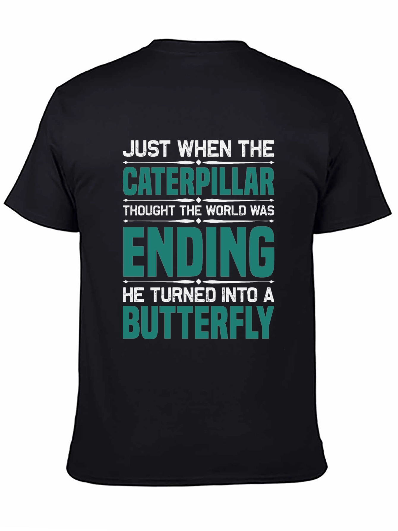 Black Caterpillar Turns Into Butterfly Graphic T-Shirt view 4