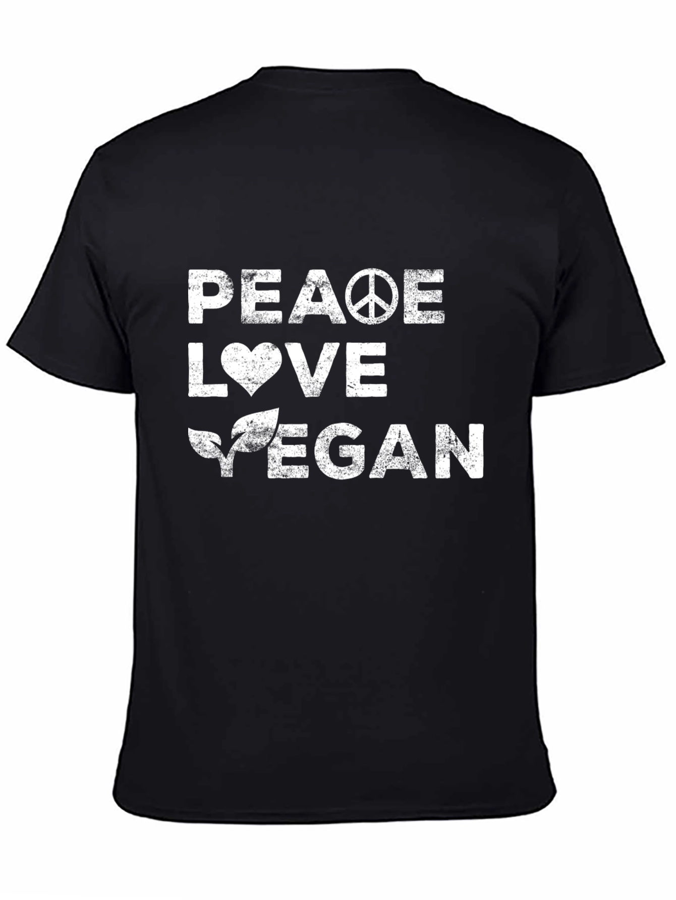 Black Peace Love Vegan T-Shirt - Unisex Black Tee view 4