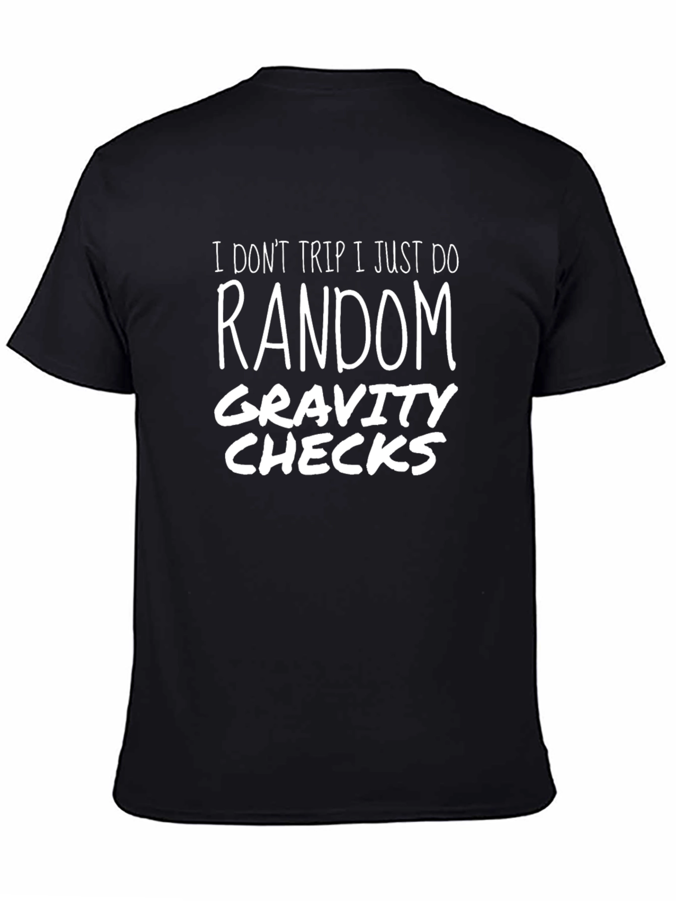Black Funny Gravity Checks T-Shirt - Black Casual Tee view 4