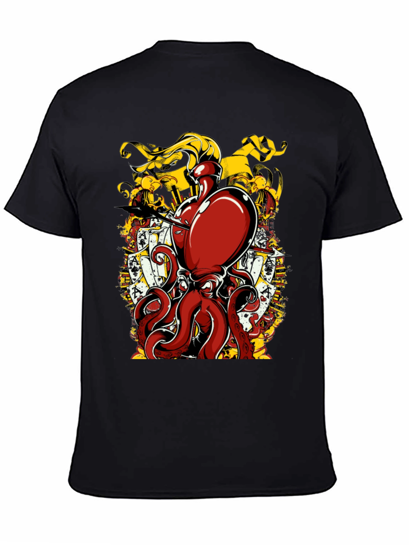 Black Octopus Poker Card Graphic T-Shirt view 4