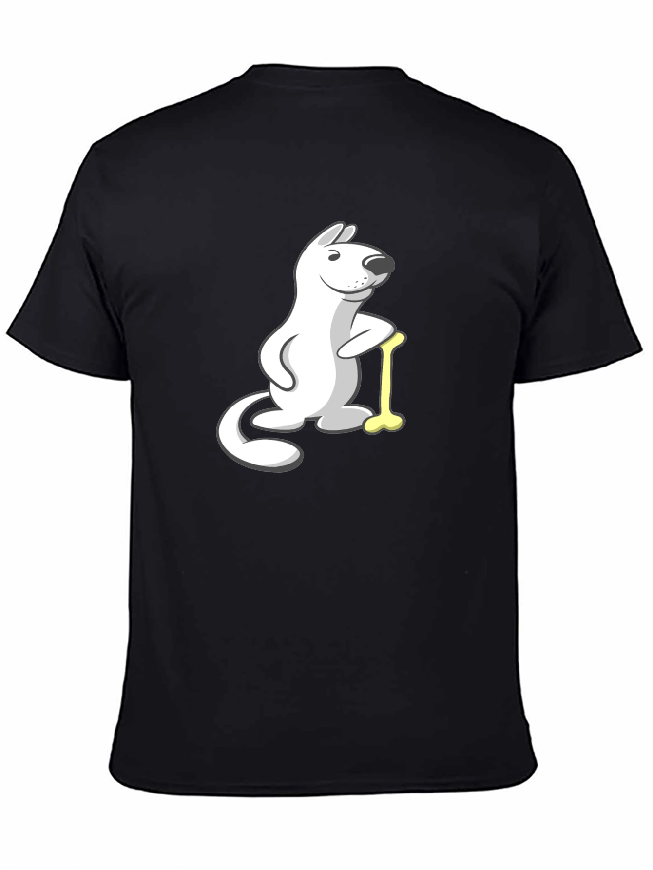 Black Cartoon Dog with Bone T-Shirt view 4