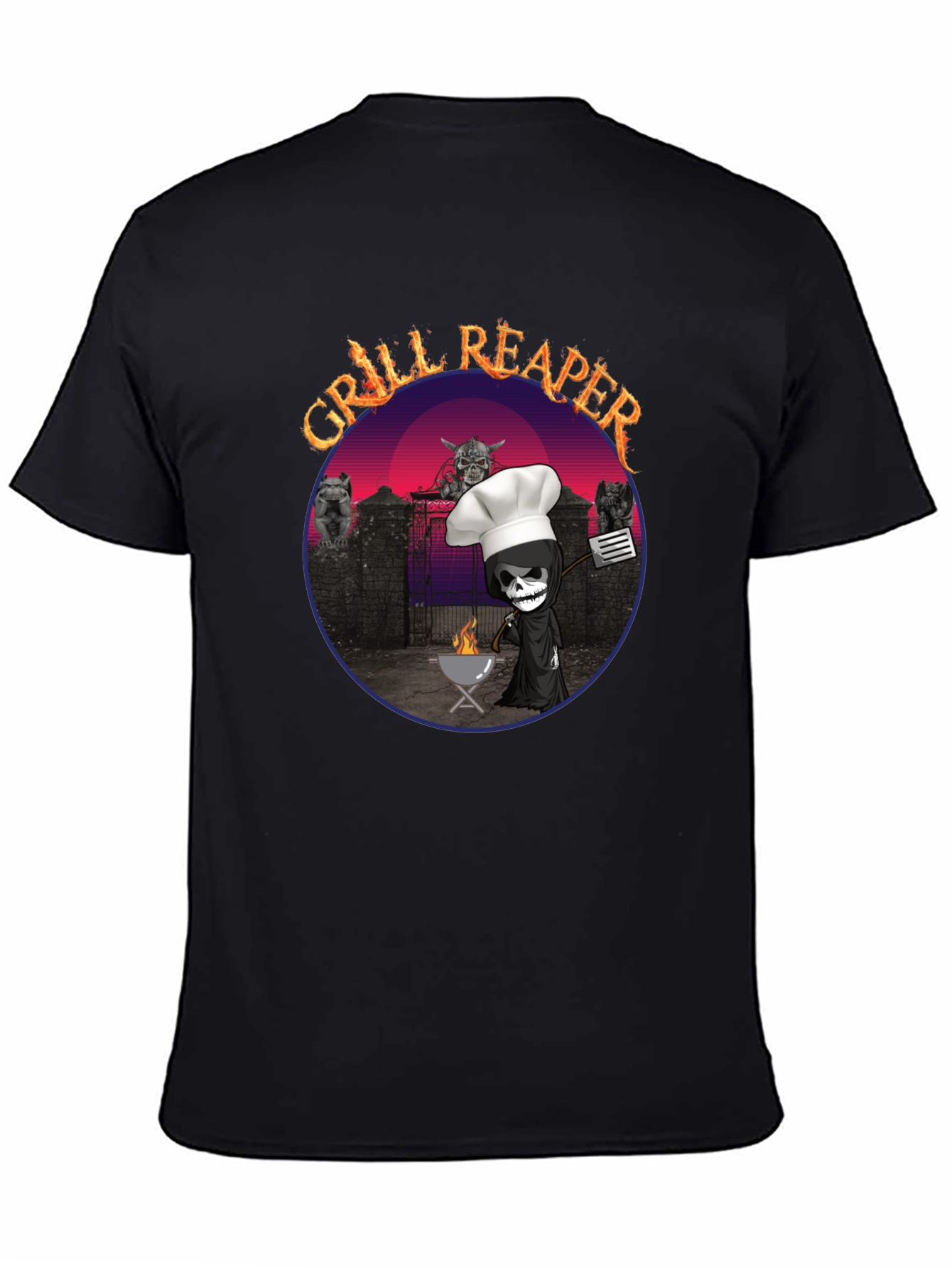 Black Grill Reaper T-Shirt - BBQ Death Funny Tee view 4