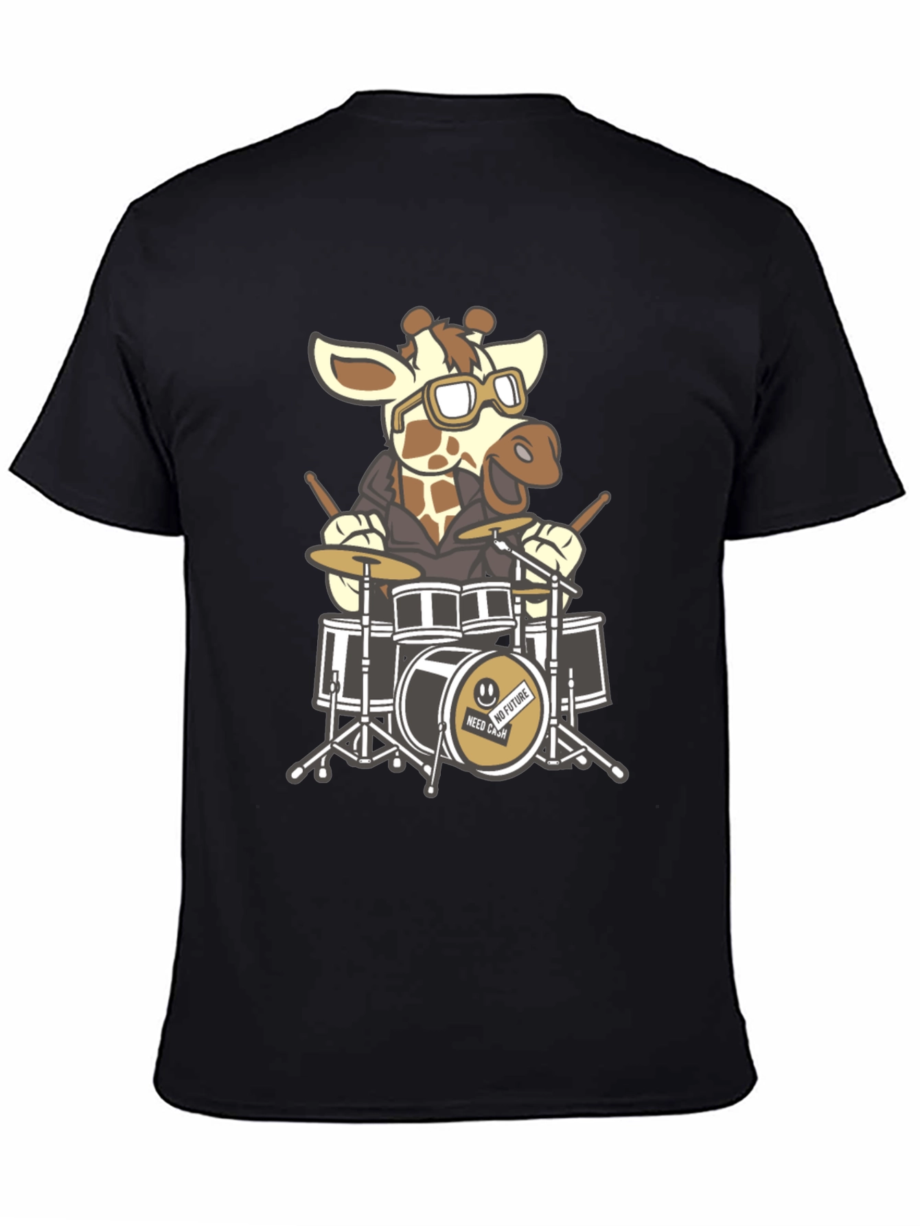 Black Giraffe Drummer Graphic Tee - Black Cotton T-Shirt view 4