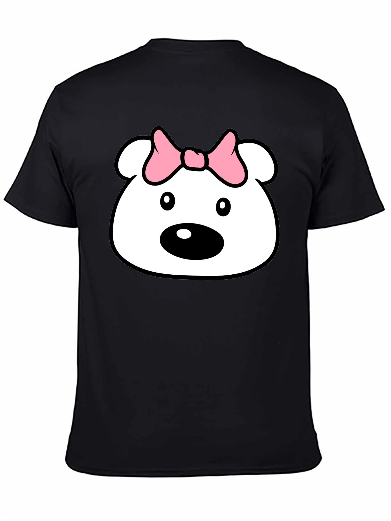 Black Cute Cartoon Bear T-Shirt - Black Cotton Tee view 4