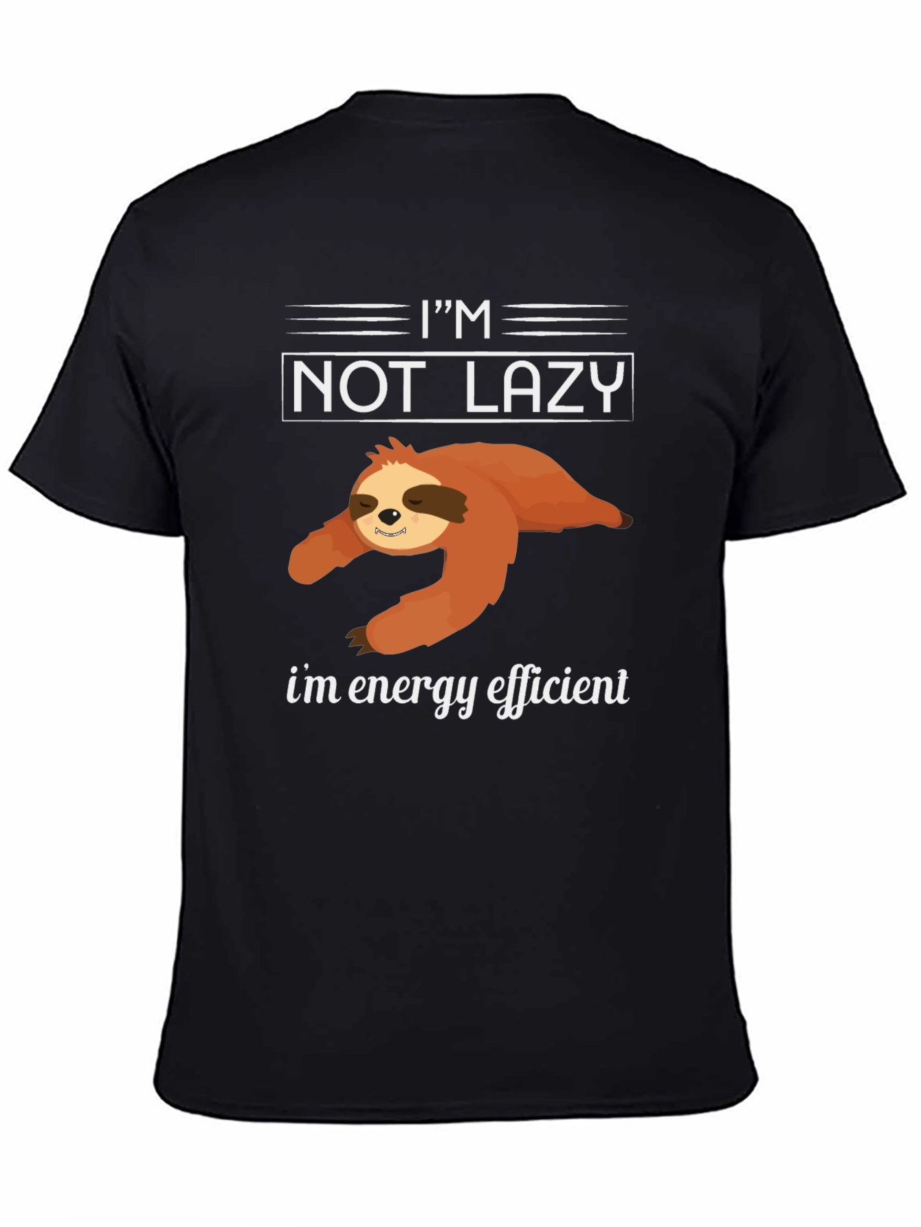Black Funny Sloth Energy Efficient Graphic Tee view 4