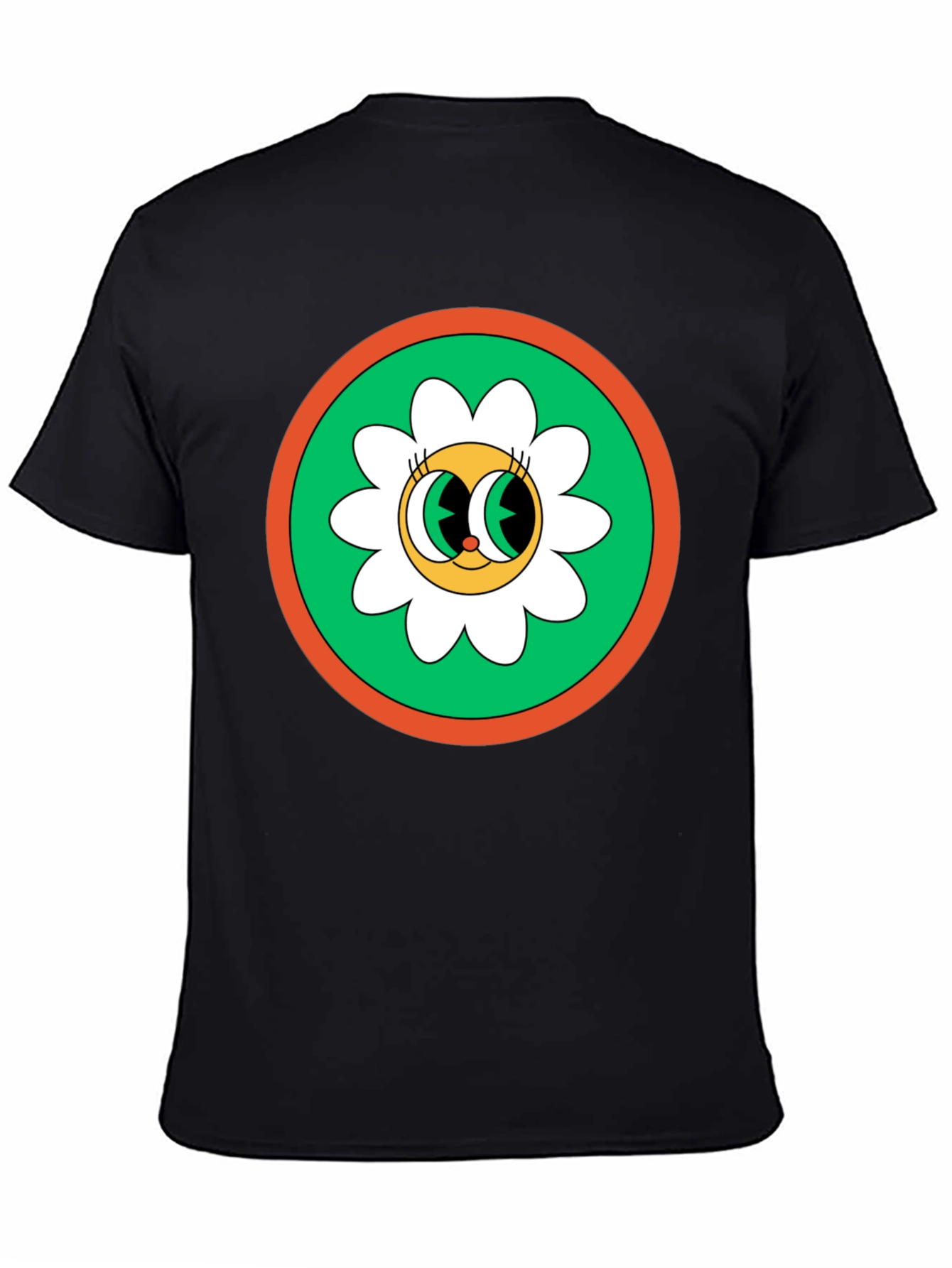 Black Retro Flower Power Graphic Tee - Black Cotton Blend view 4