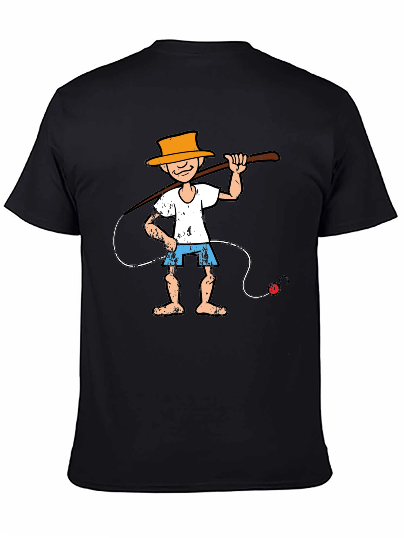 Black Cartoon Fisherman Graphic Tee - Unique Humor T-Shirt view 4