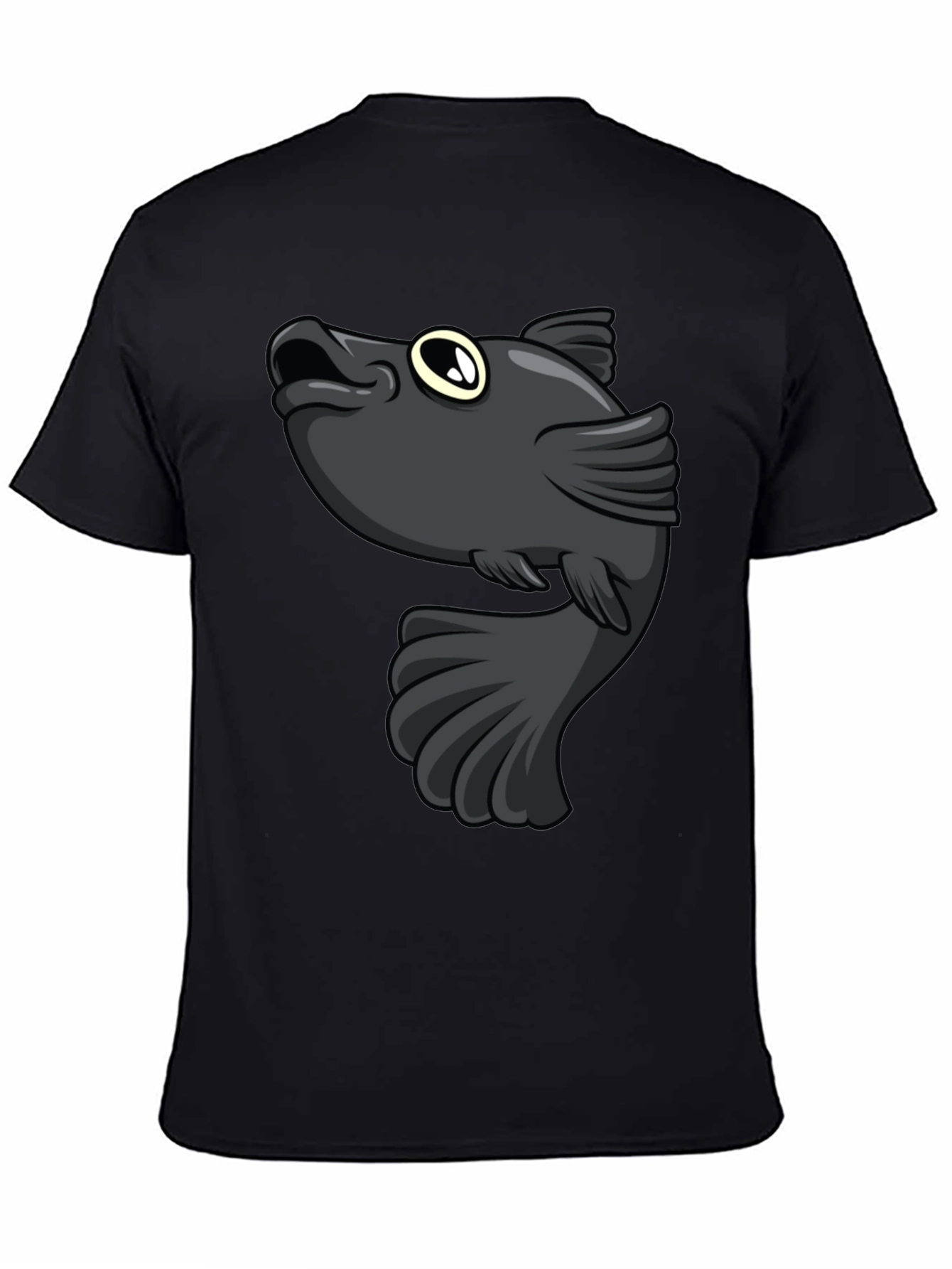 Cartoon Fish Graphic Print Black T-Shirt - 4