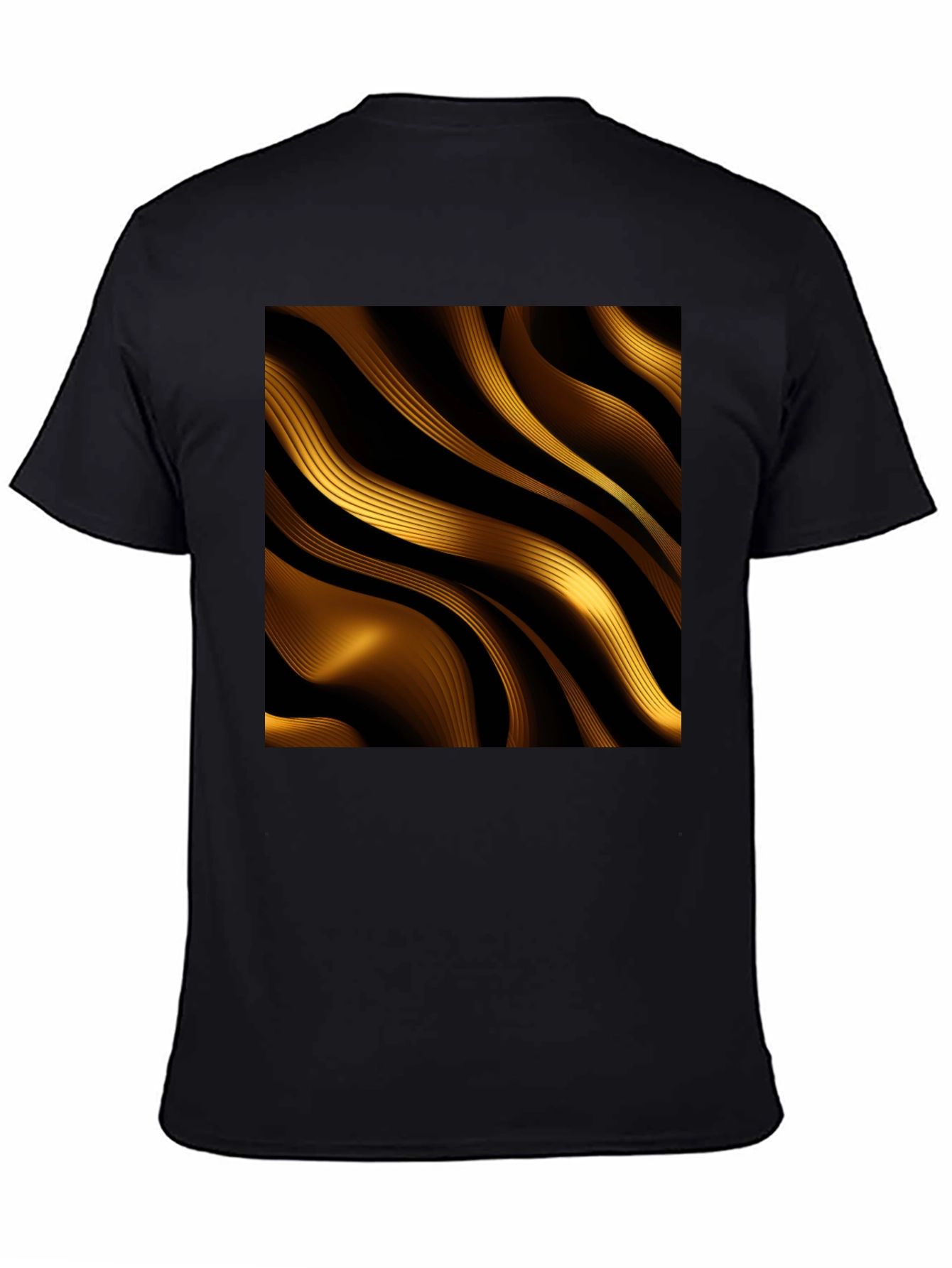 Black Golden Abstract Wave Print Black T-Shirt view 4