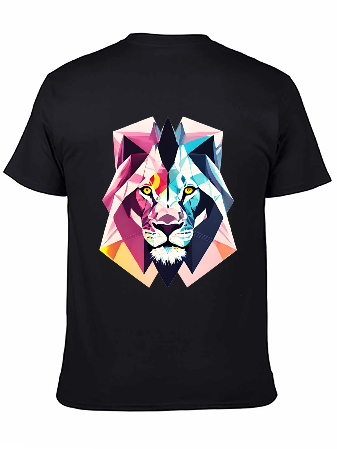 Black Geometric Lion Graphic Tee - Abstract Art Shirt view 4