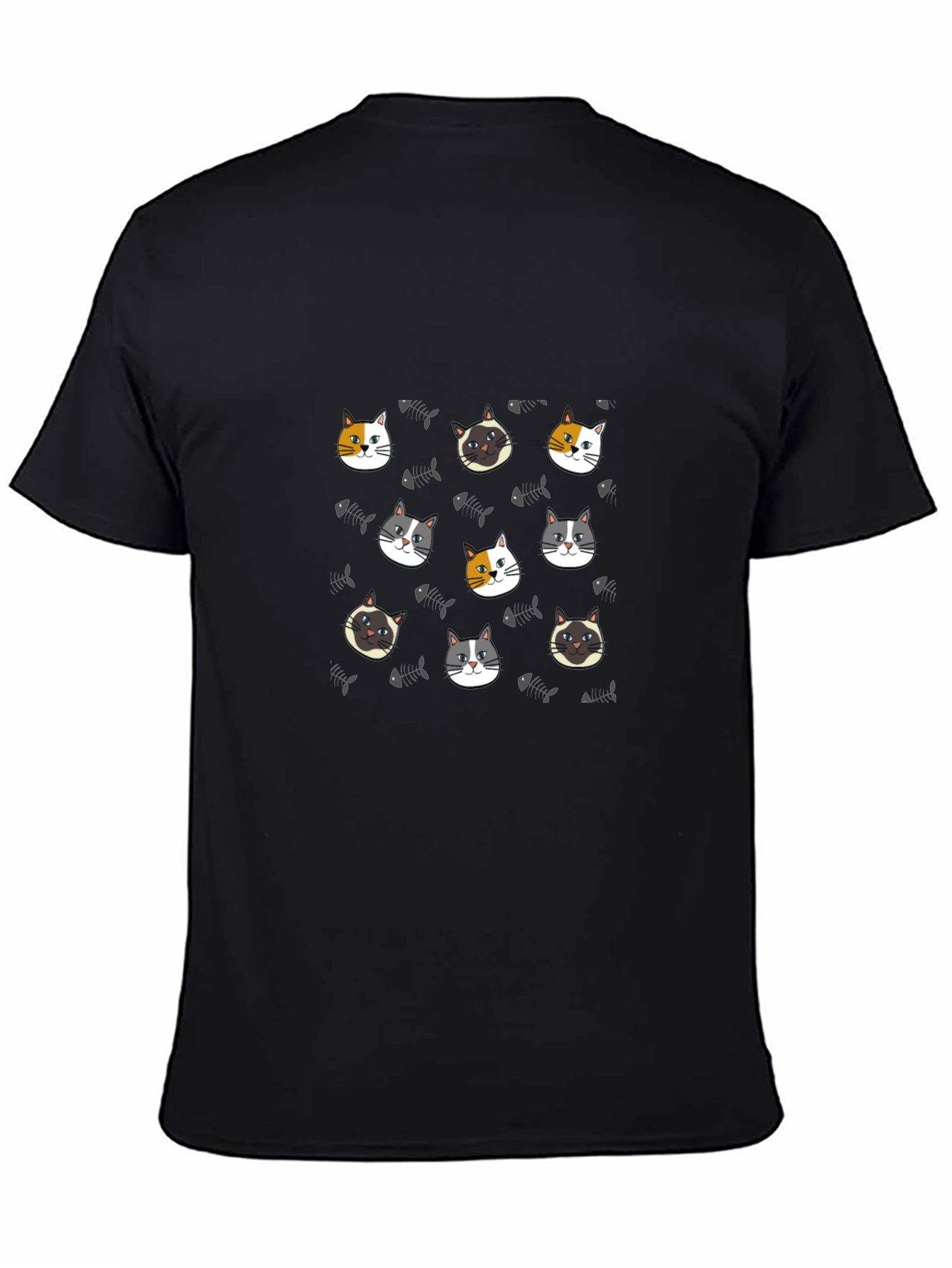 Black Cute Cat Faces Pattern Black T-Shirt view 4