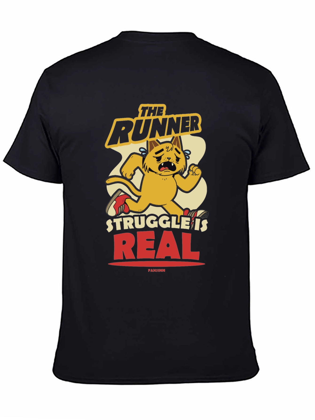 Black Funny Runner Cat Graphic Tee - Men's Black T-Shirt view 4