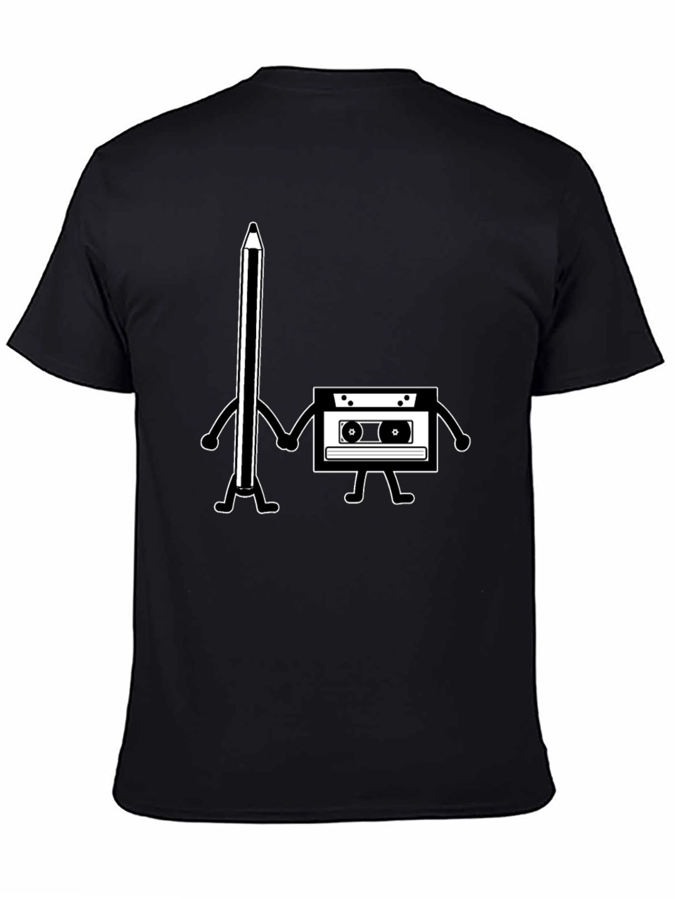 Black Retro Music Lover Tee - Pencil & Cassette Best Friends view 4