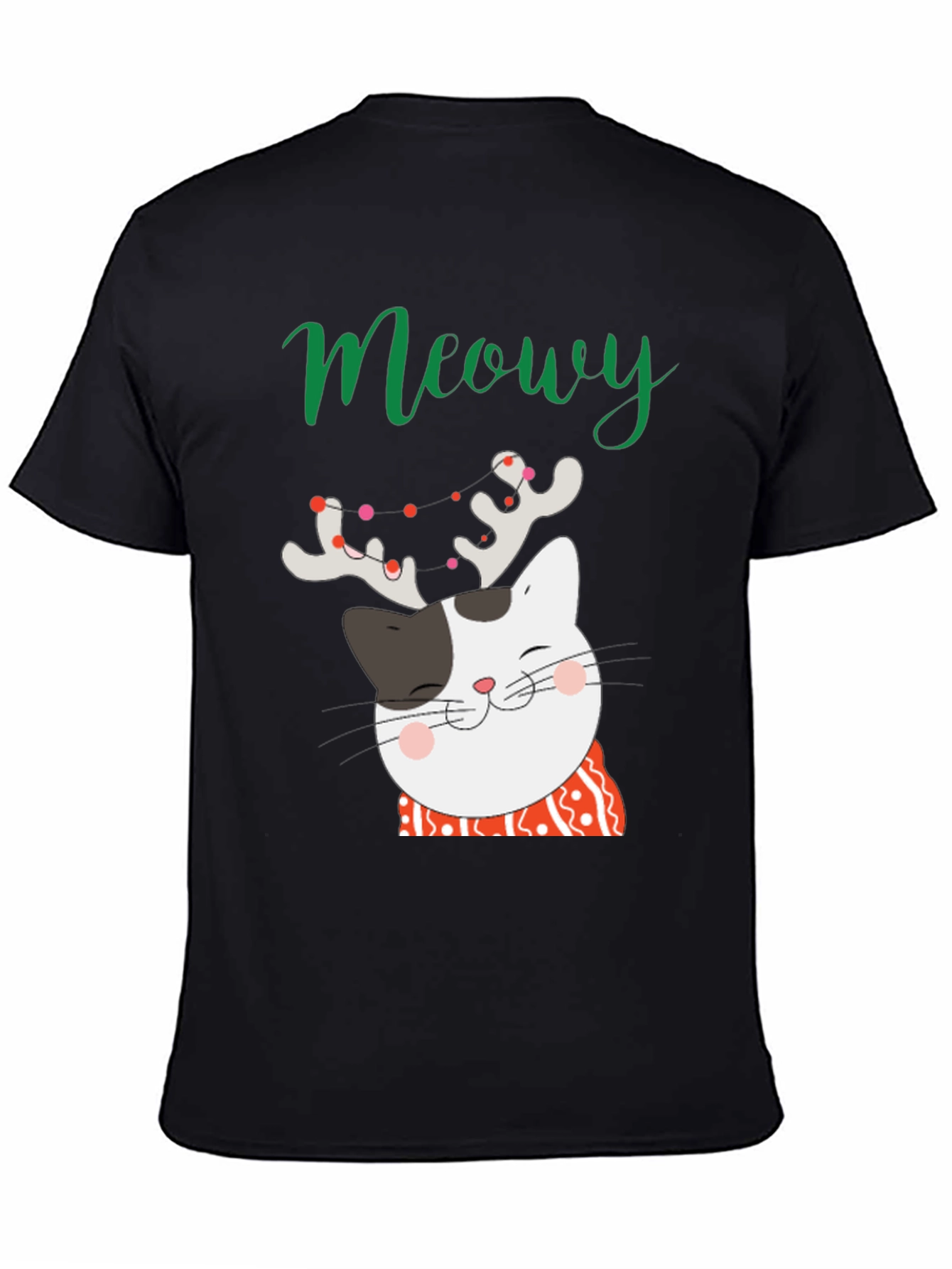 Black Meowy Christmas Cat T-Shirt view 4