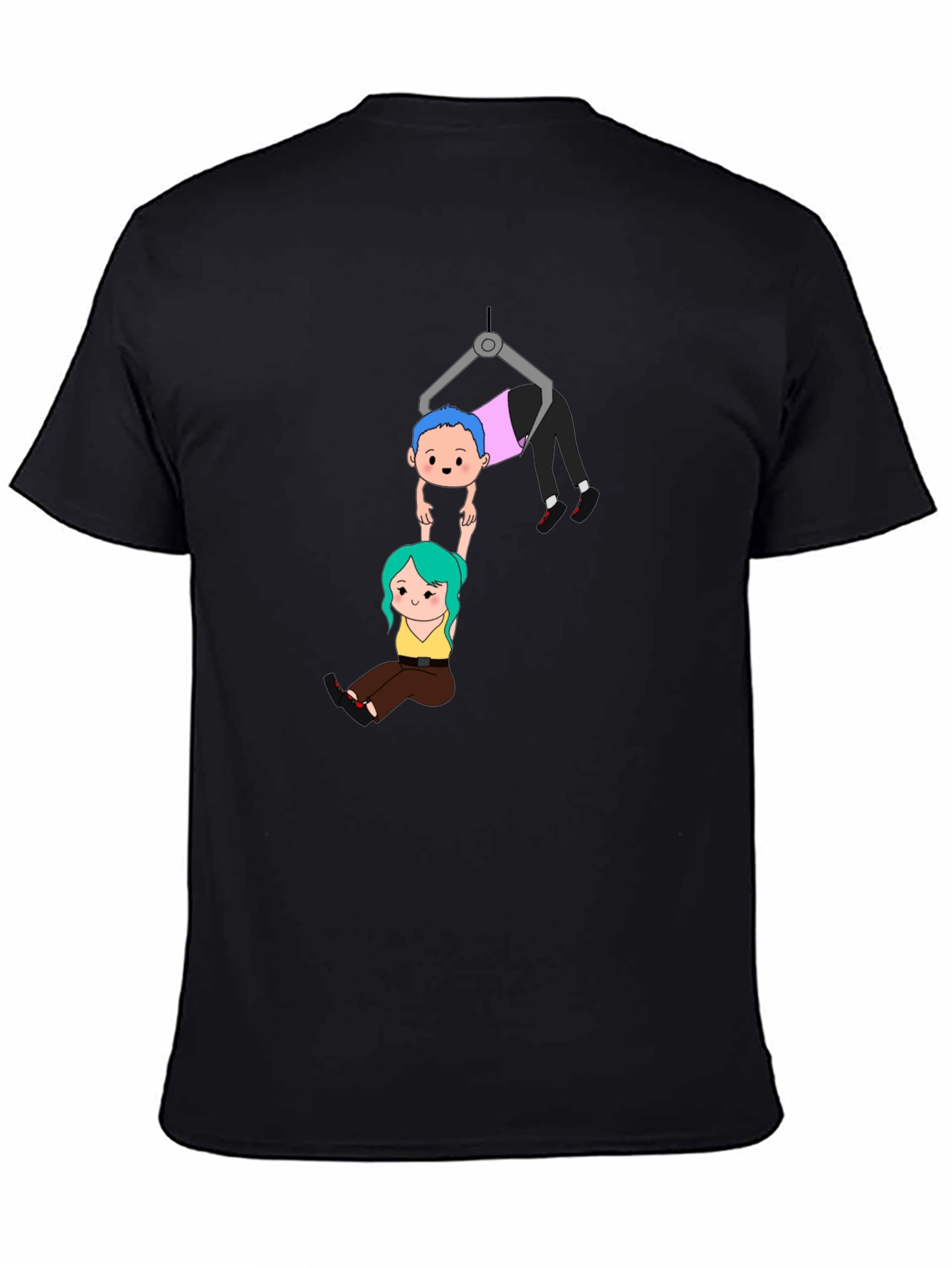Black Cartoon Couple Crane T-Shirt view 4