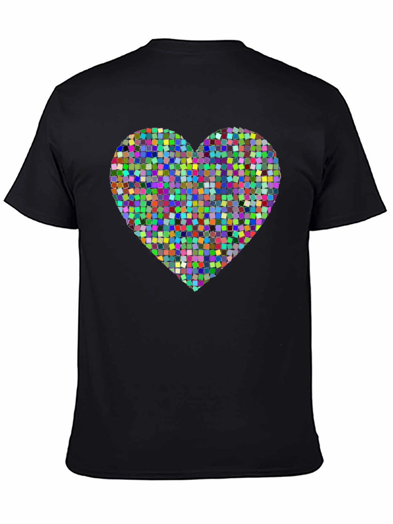 Black Colorful Heart Pixelated T-Shirt view 4