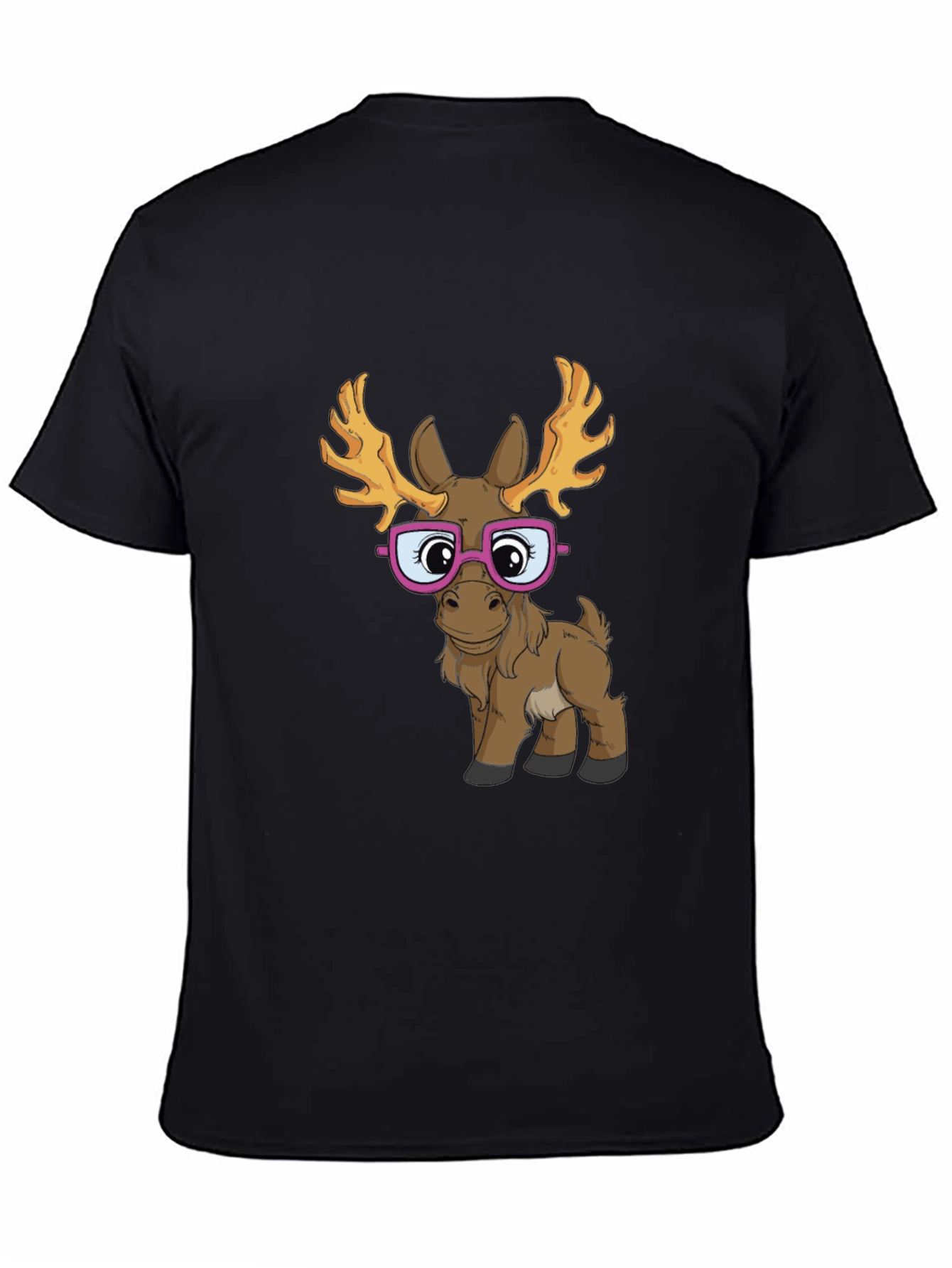 Black Funny Moose with Glasses Graphic Tee view 4