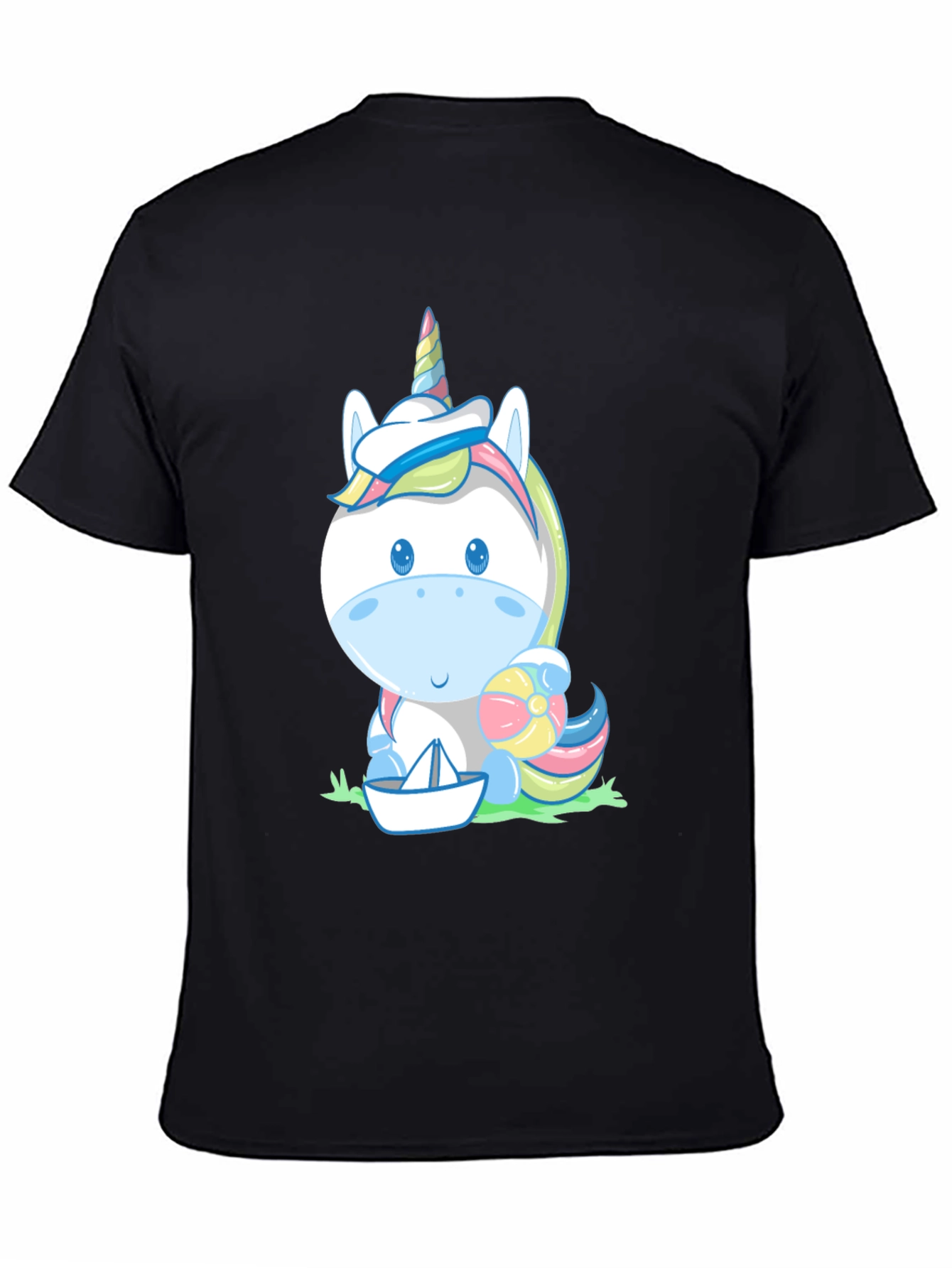 Black Unicorn Beach T-Shirt - Cute Cartoon Tee view 4