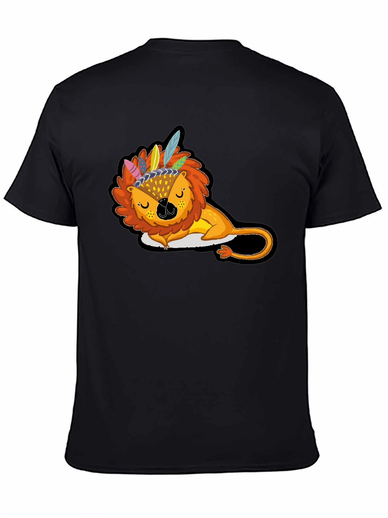 Black Sleeping Lion Headdress Graphic T-Shirt view 4