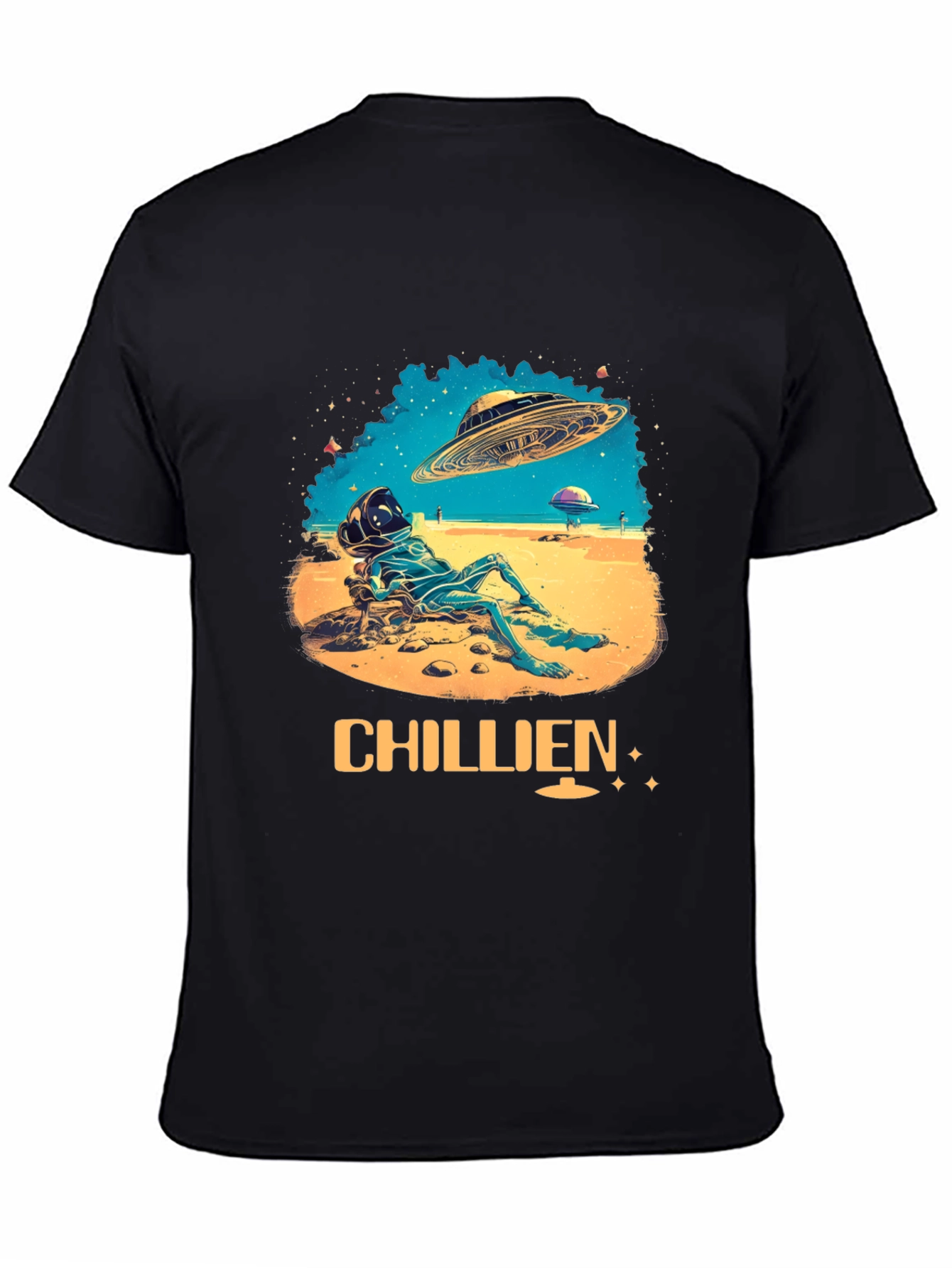 Black Chillien Alien T-Shirt - Relaxed UFO Design view 4