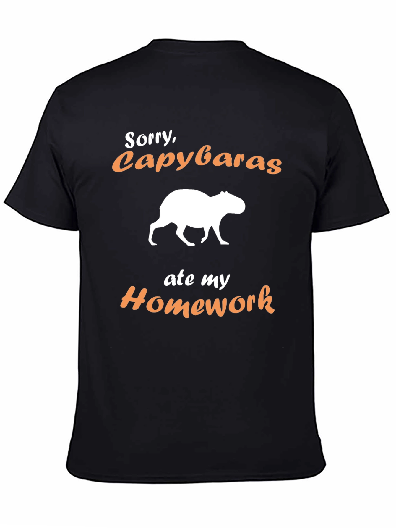 Black Funny Capybara Homework Excuse T-Shirt view 4