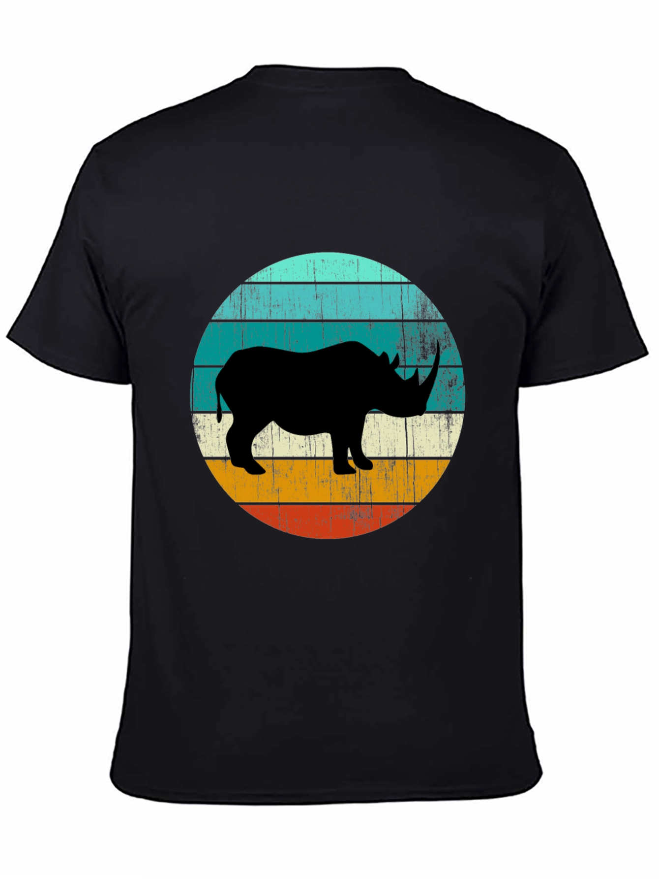 Black Retro Rhino Graphic Tee - Black Cotton T-Shirt view 4