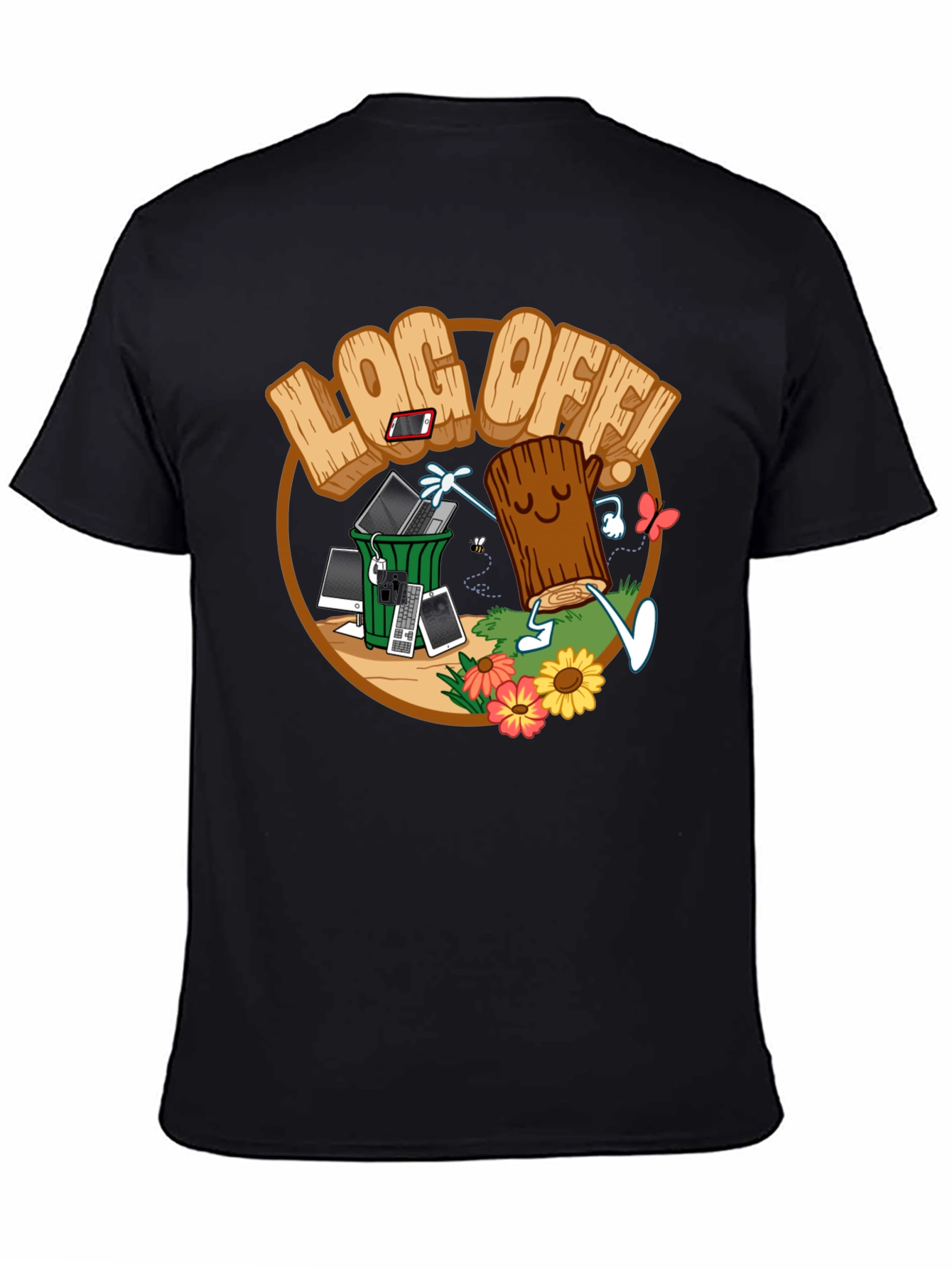Black Log Off! Graphic Print Black T-Shirt view 4