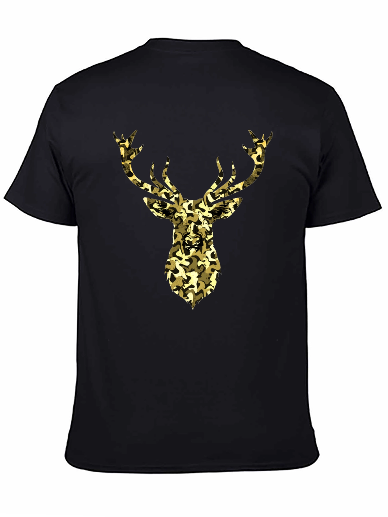 Black Camo Deer Graphic Tee - Black Cotton Casual Shirt view 4