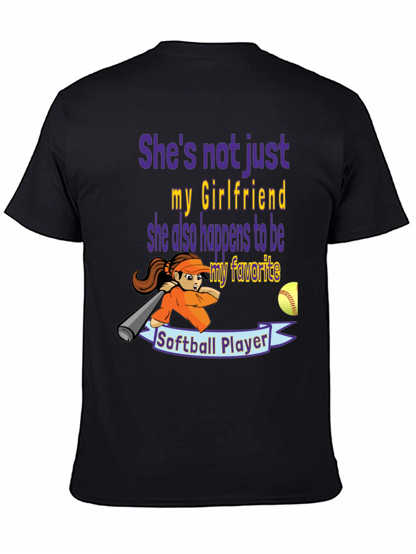 Black Softball Girlfriend Graphic T-Shirt view 4