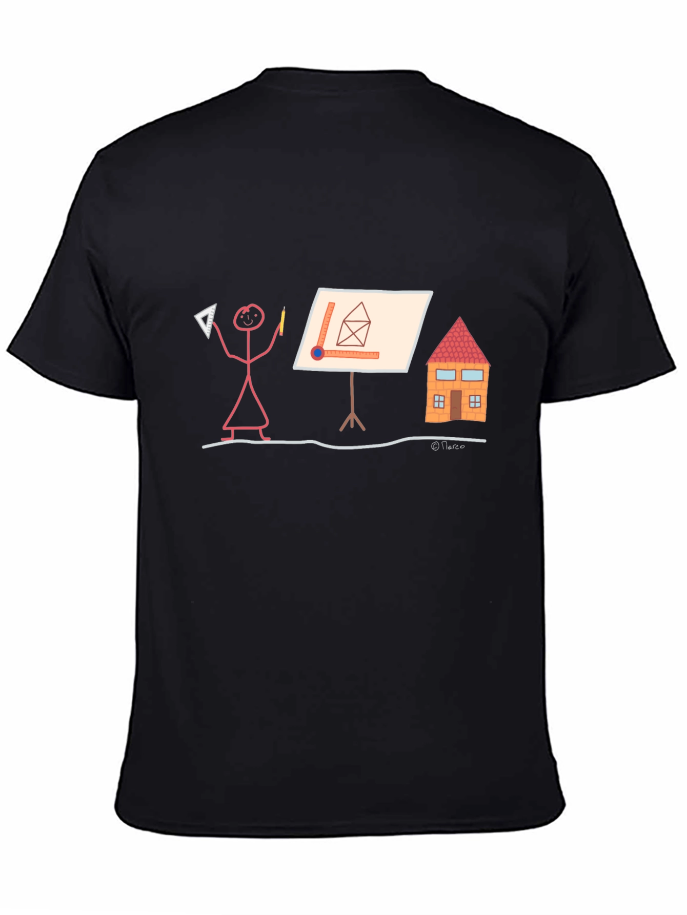 Black Architect Stick Figure T-Shirt - Funny Building Design Tee view 4