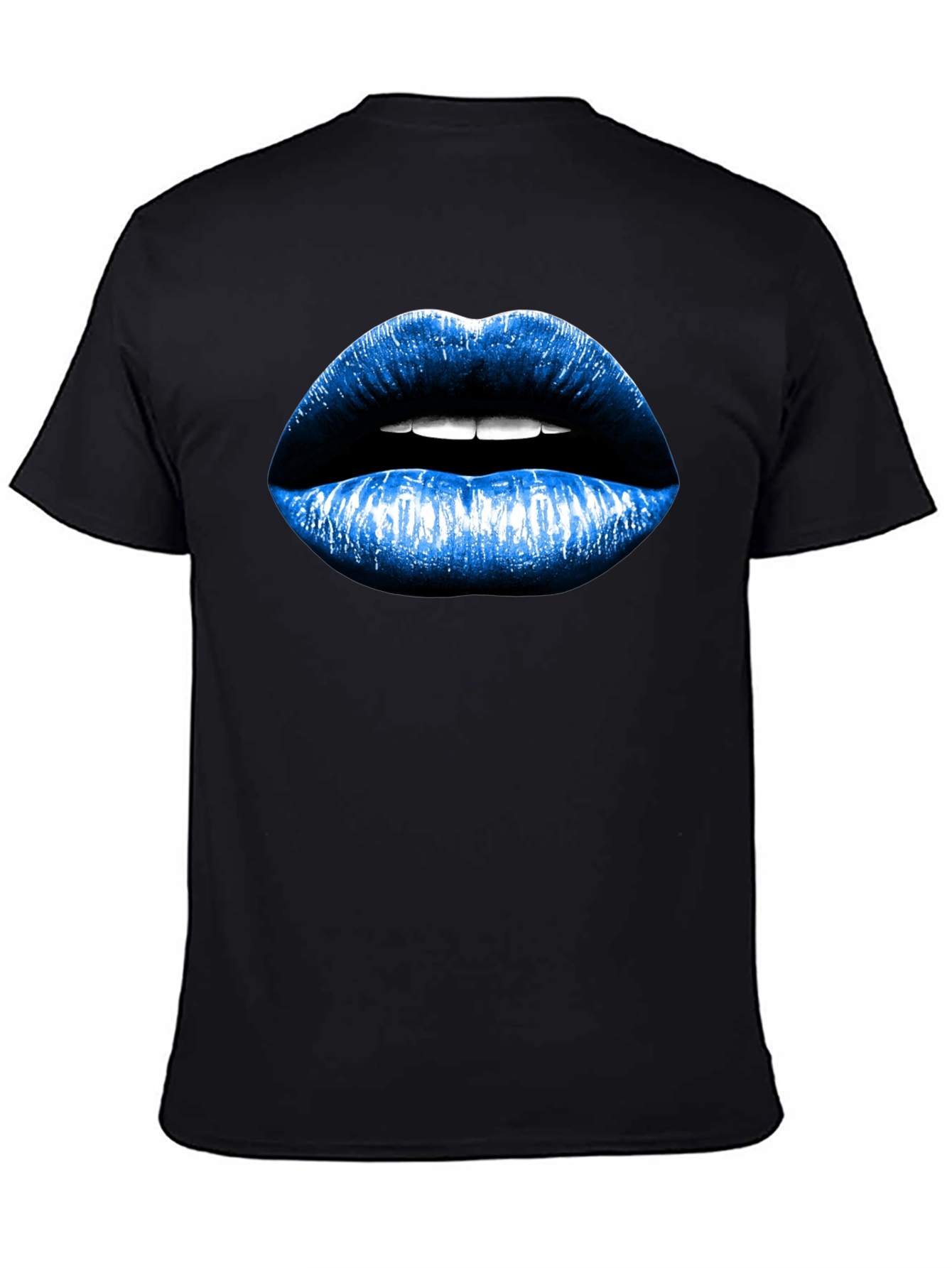 Black Blue Lips Graphic Black T-Shirt view 4