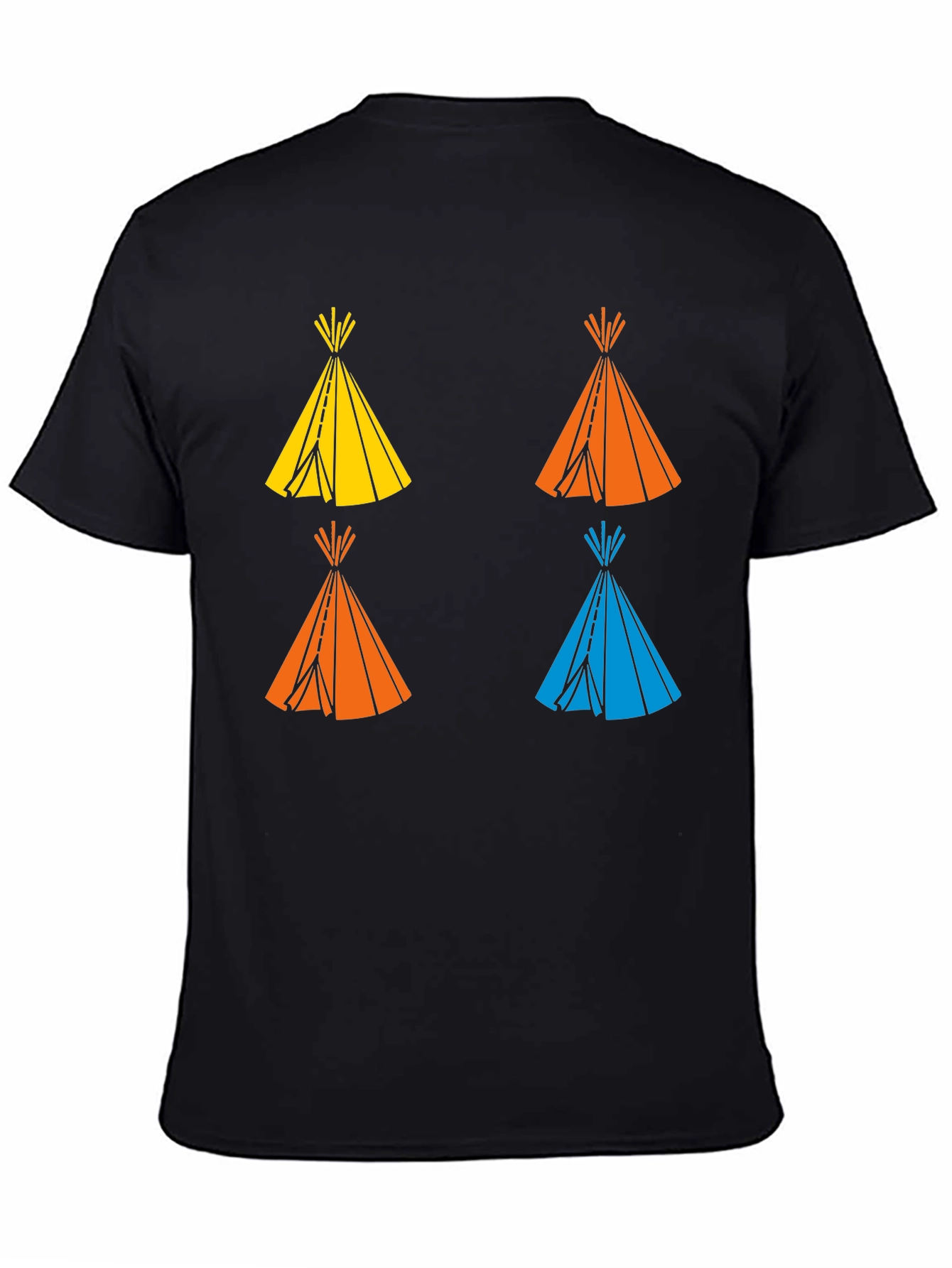 Black Graphic Tee: Colorful Teepee Design - Modern Fit view 4