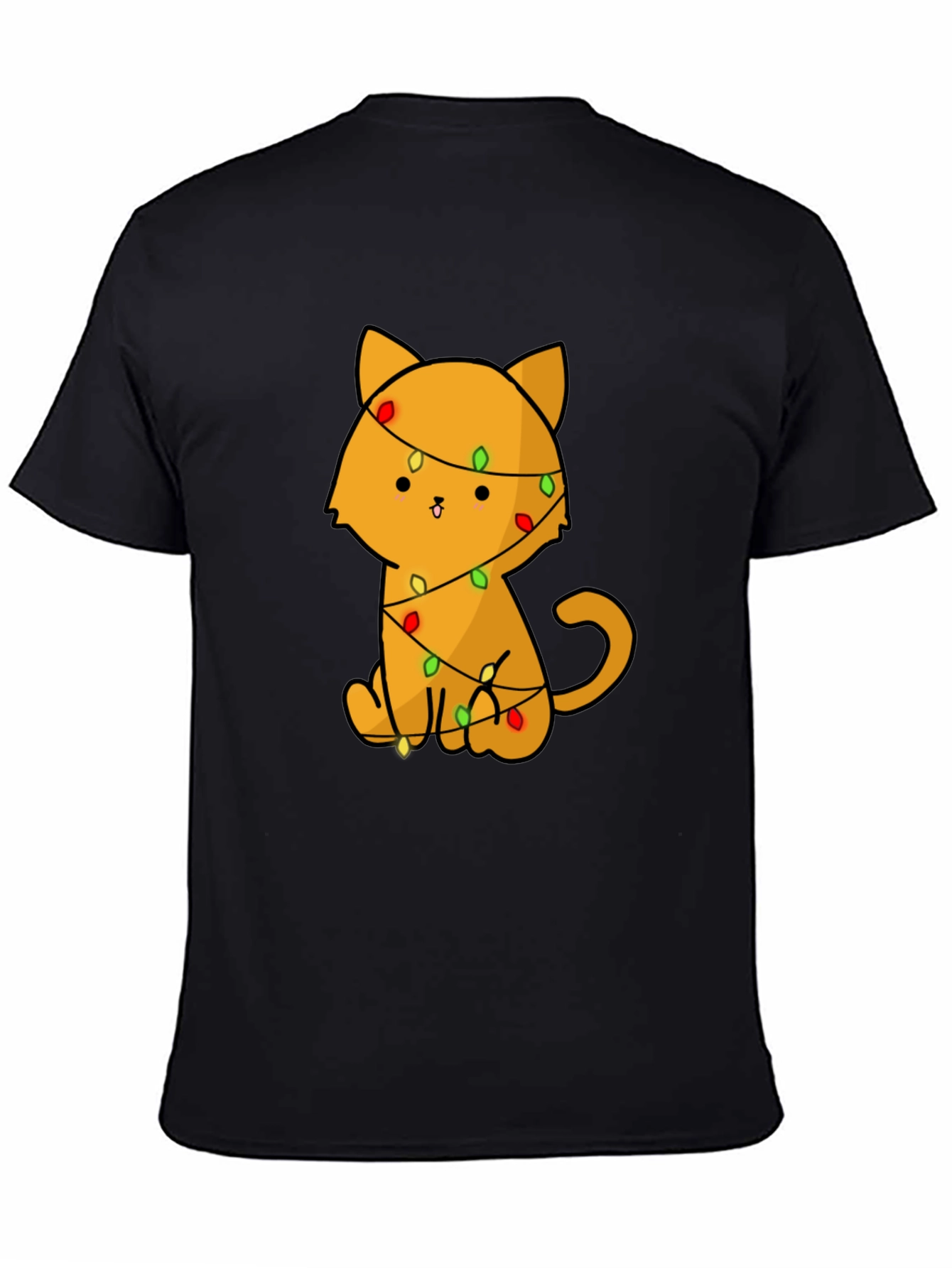 Black Cute Cat with Christmas Lights T-Shirt view 4
