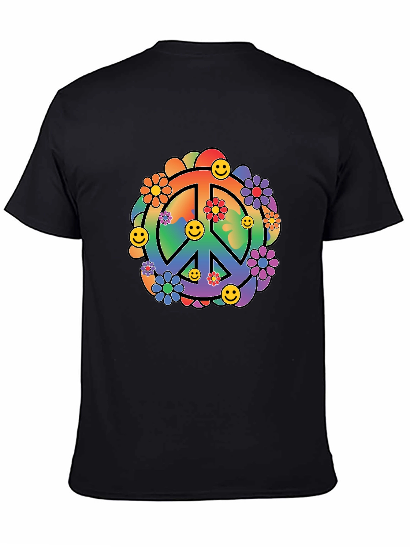 Black Retro Peace Sign Graphic Tee view 4