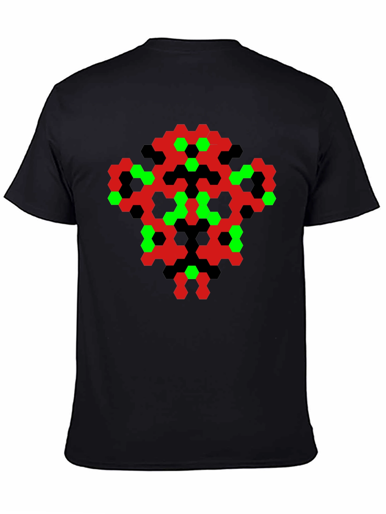 Black Abstract Hexagon Pattern Black T-Shirt view 4