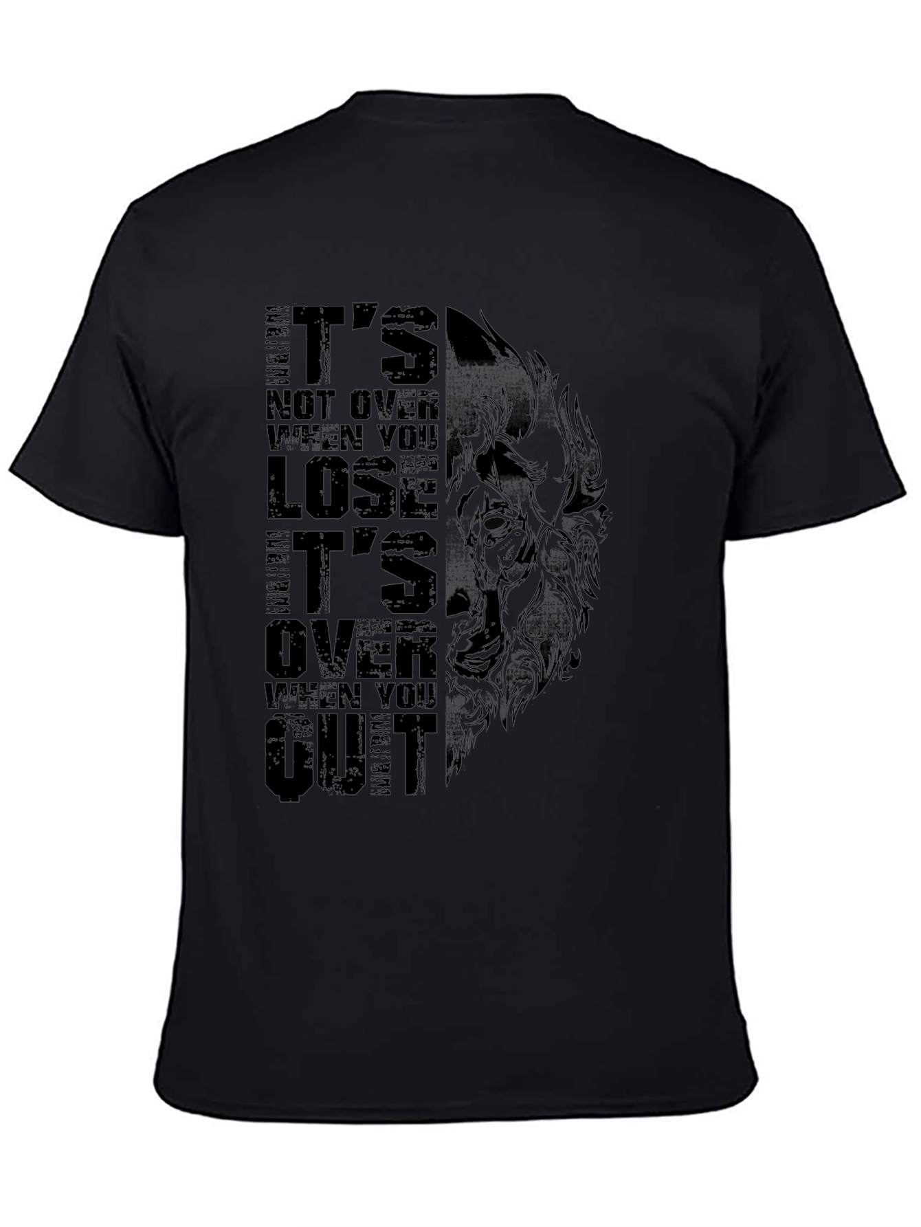 Black Motivational Wolf Graphic Black T-Shirt view 4