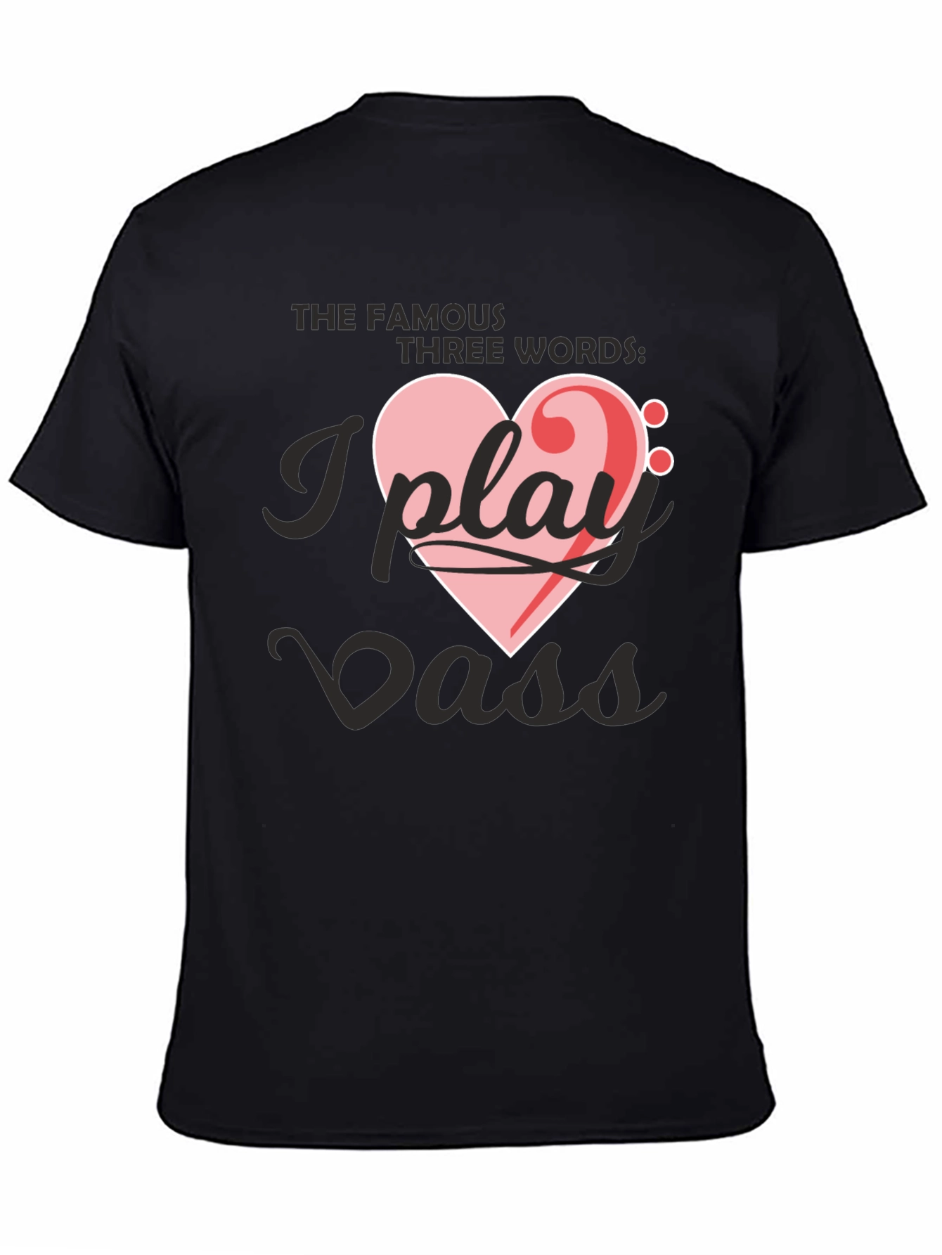 Black I Play Bass Heart T-Shirt - Musician Tee view 4