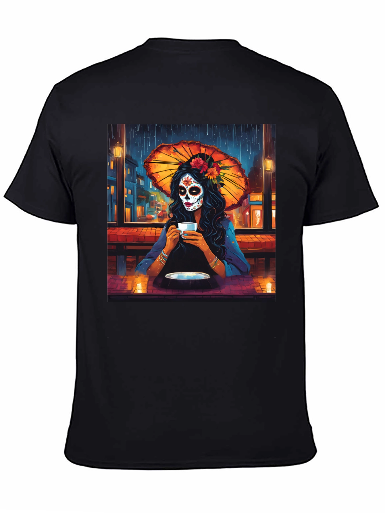 Black Sugar Skull Girl T-Shirt - Day of the Dead Art Tee view 4