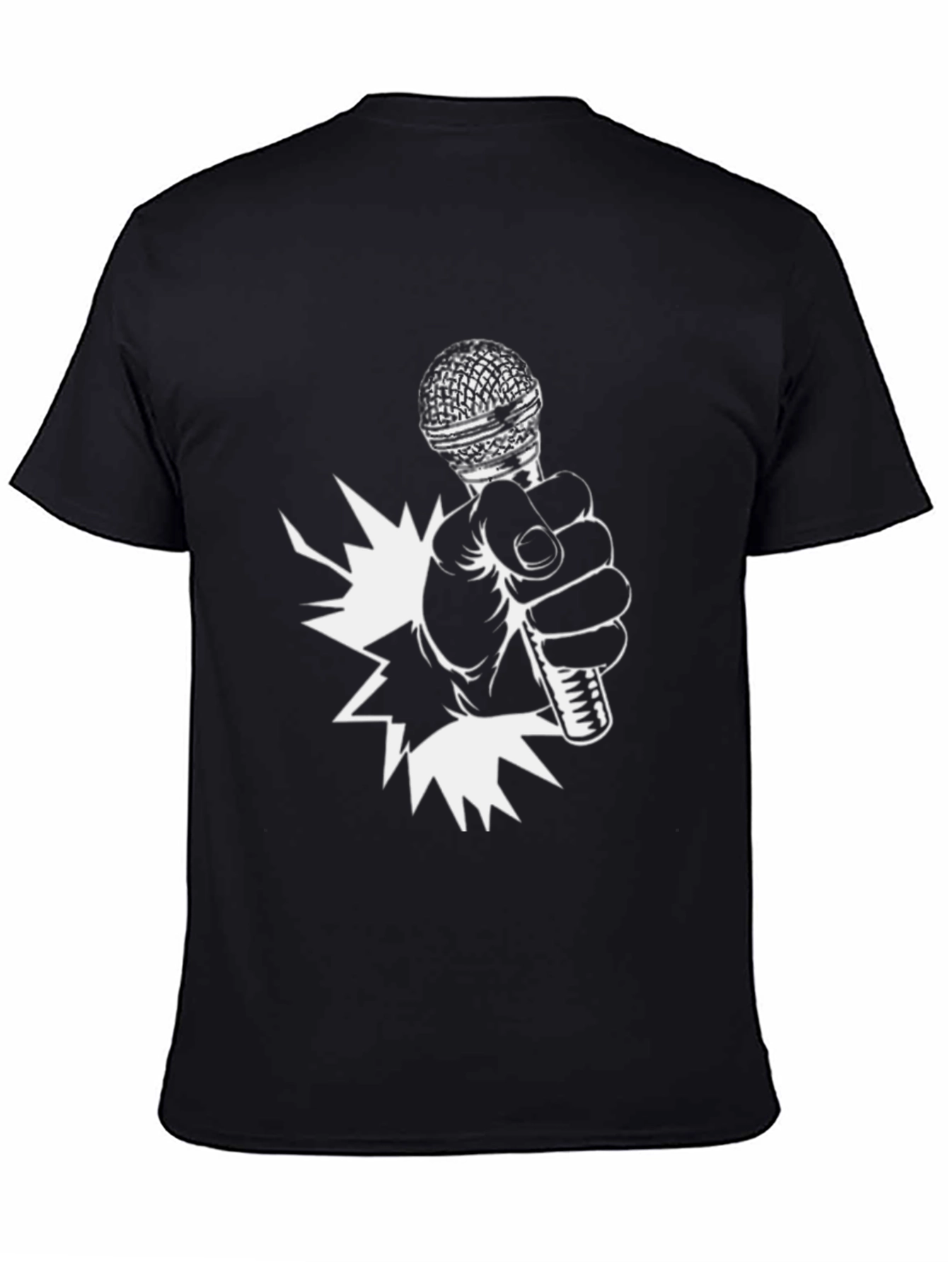 Black Microphone Burst Black Graphic Tee view 4